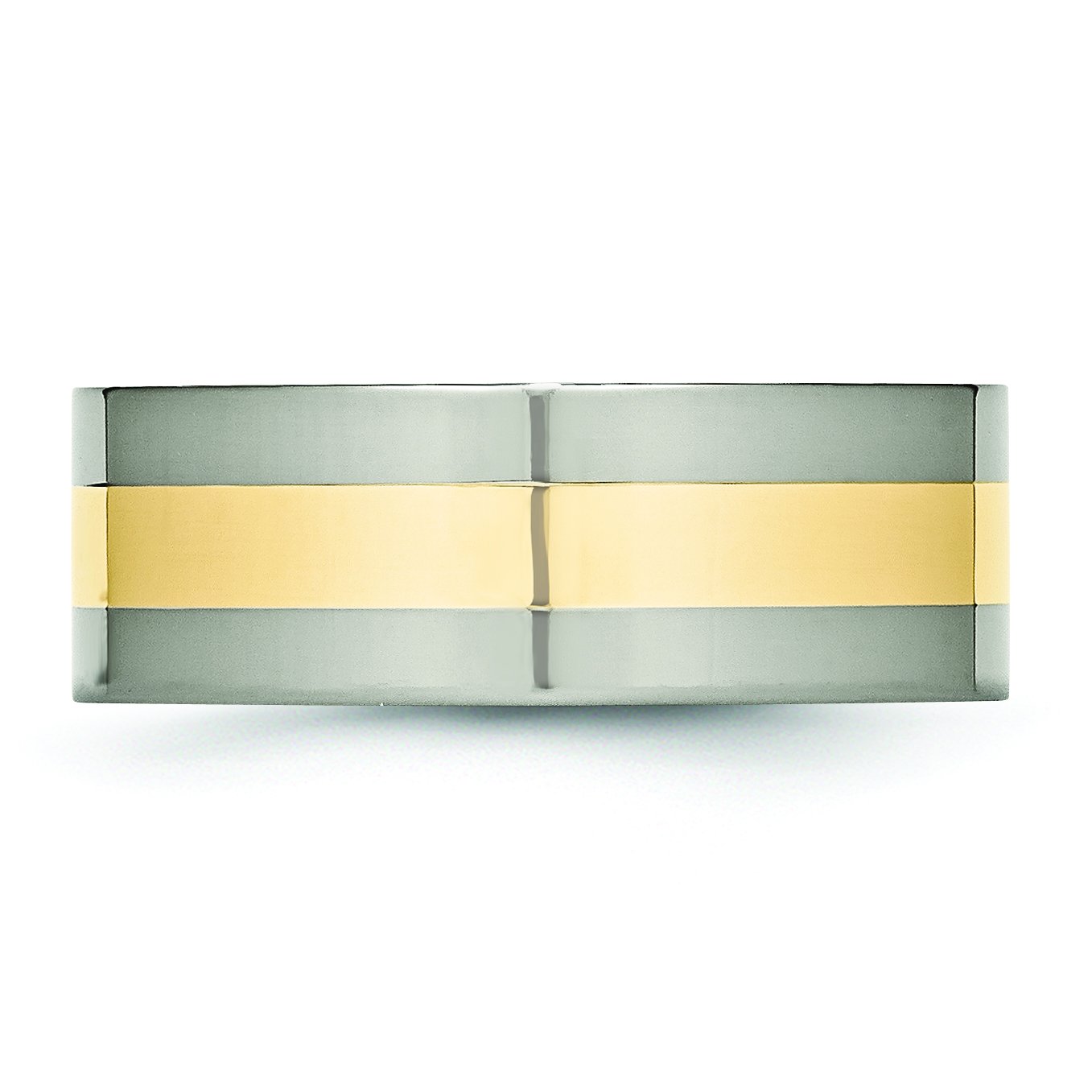 8mm Polished Titanium & 14K Yellow Gold Inlay Flat Edge Wedding Band Ring for Men - Perfect for Engagement, Anniversary & Everyday Wear