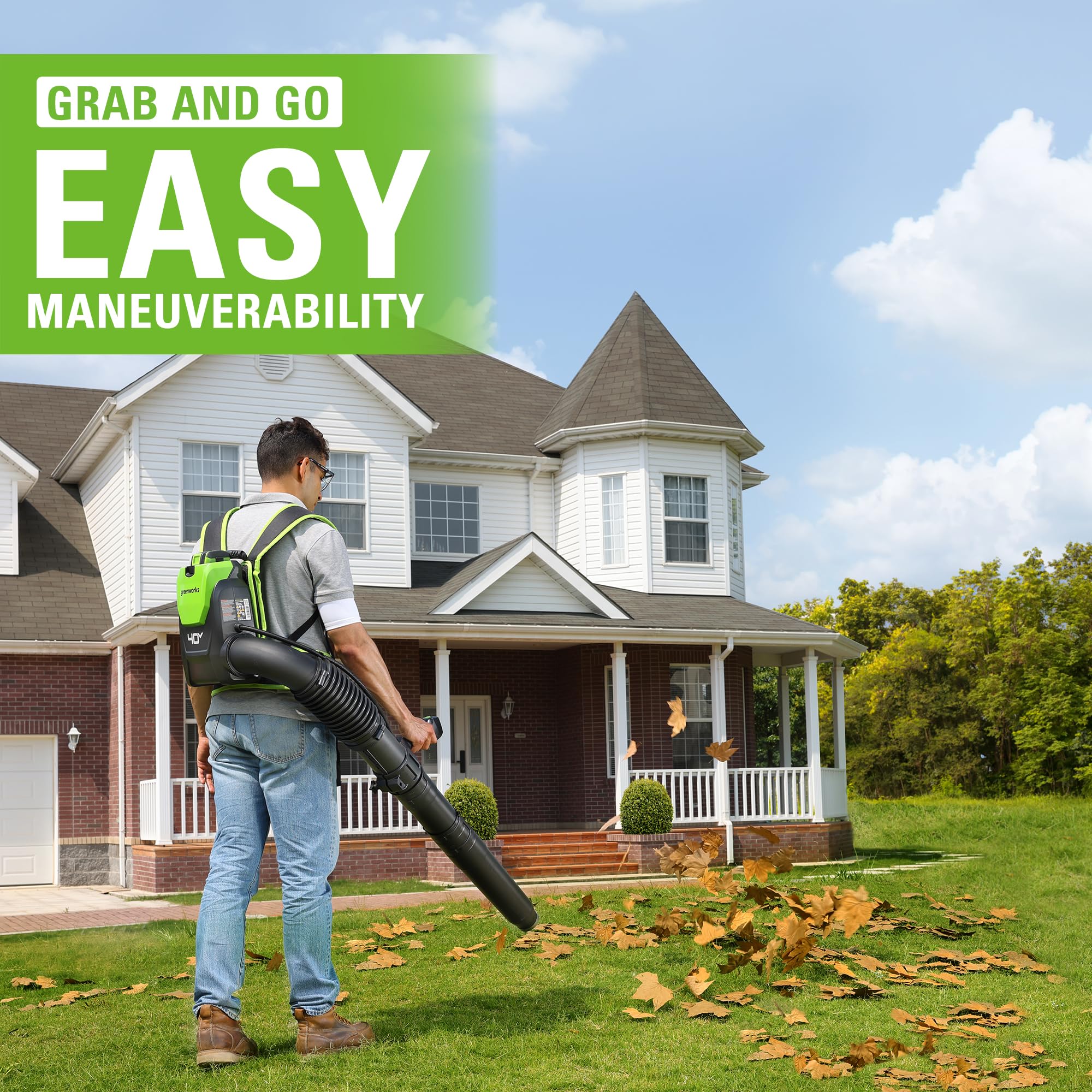 Greenworks 40V Cordless Brushless Backpack Leaf Blower - 165 MPH, 660 CFM, 8.0Ah Battery & Charger Included - Compatible with 75+ Tools - Ideal for Yard Cleaning, Leaf Removal & Landscaping