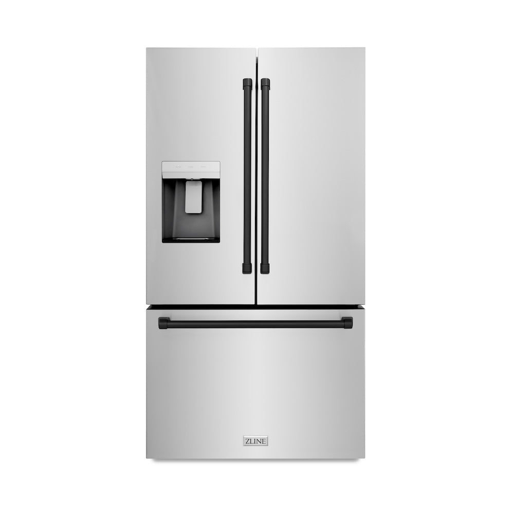 ZLINE Autograph Edition 36 Inch French Door Refrigerator - 28.9 cu.ft Capacity, External Water Dispenser, Dual Ice Maker, Fingerprint Resistant Stainless Steel with Matte Black Handles (RSMZ W 36 MB) - Perfect for Modern Kitchens, Entertaining & Large Family Storage