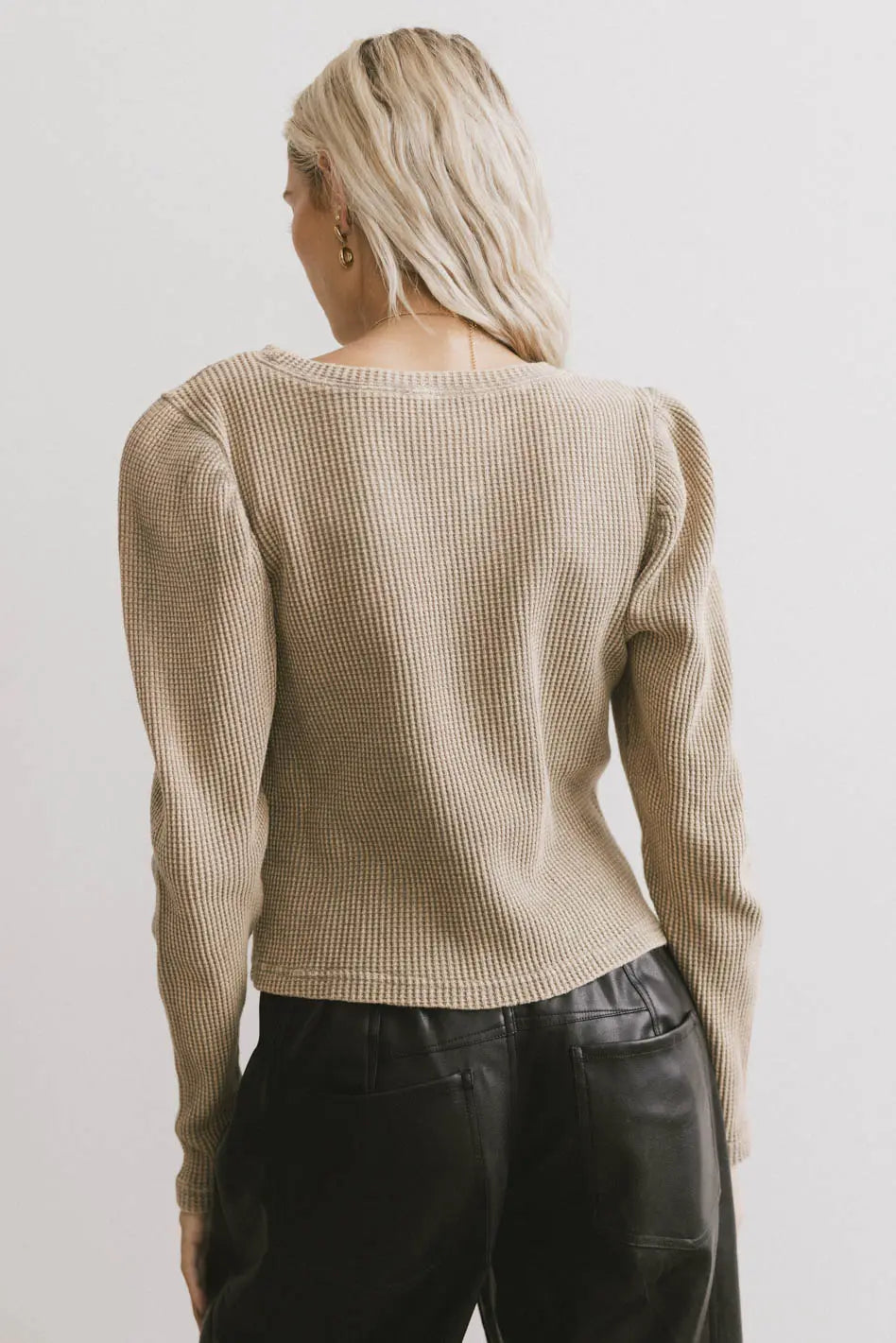 Kelcey Waffle Knit Women's Long Sleeve T-Shirt in Olive Green | Soft & Breathable Cotton Blend | Casual Fall & Winter Layering Top for Women | Perfect for Work, Date Night & Weekend Outfits