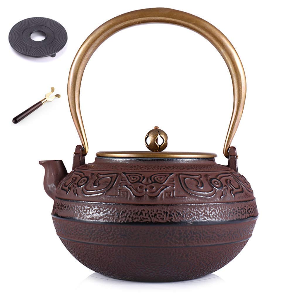 JHSHENGSHI 1500ML Large Cast Iron Teapot with Trivet Stand - Rust-Resistant Interior, Handmade Ceramic Tetsubin Tea Kettle with Gift Box - Perfect for Home, Office & Japanese Tea Ceremonies