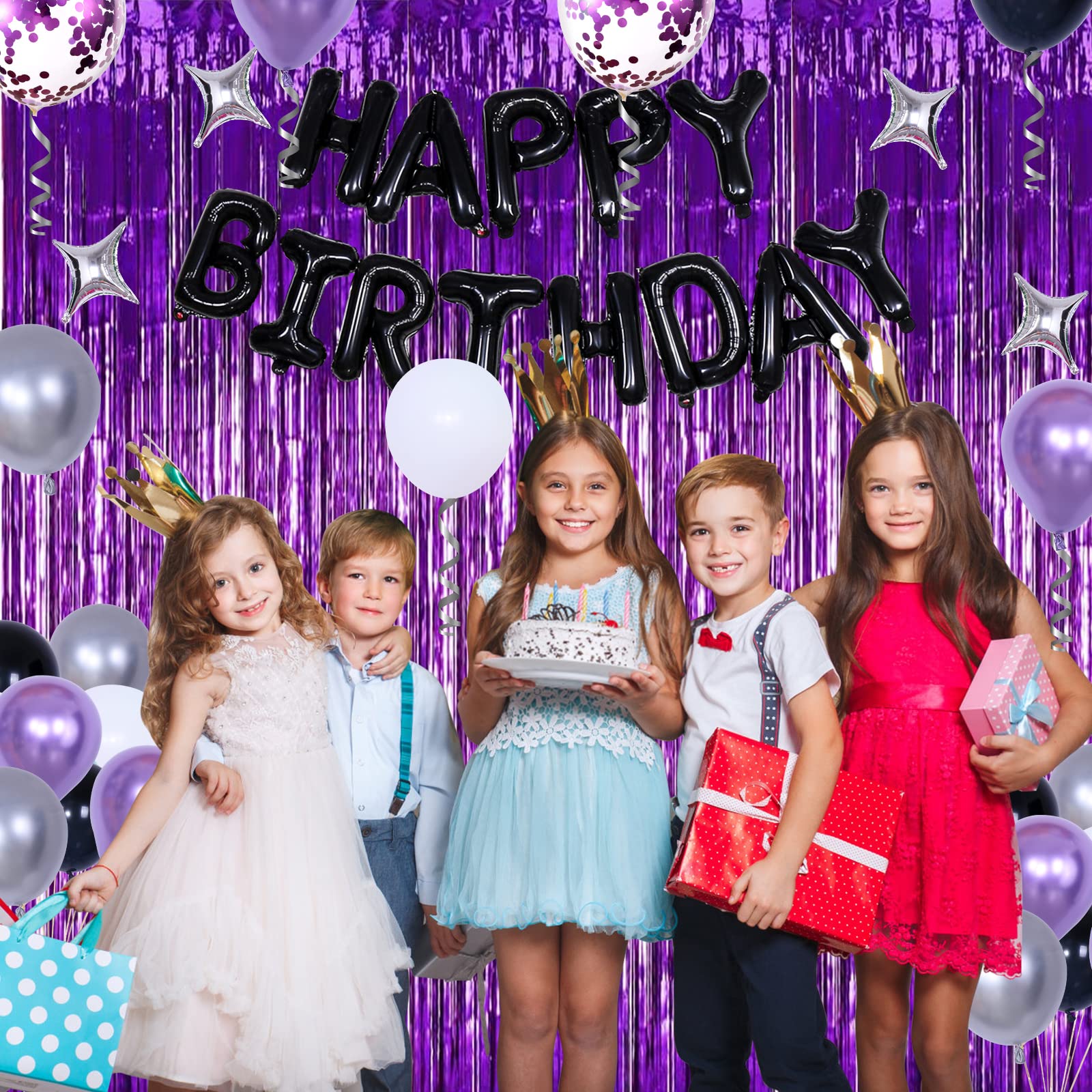 117pcs Purple & Black Birthday Party Decorations Set for Men, Women, Boys & Girls - Happy Birthday Banners, Balloons & Champagne Beer Decor - Perfect for Adult Birthday Parties, Gender Reveals & Anniversary Celebrations