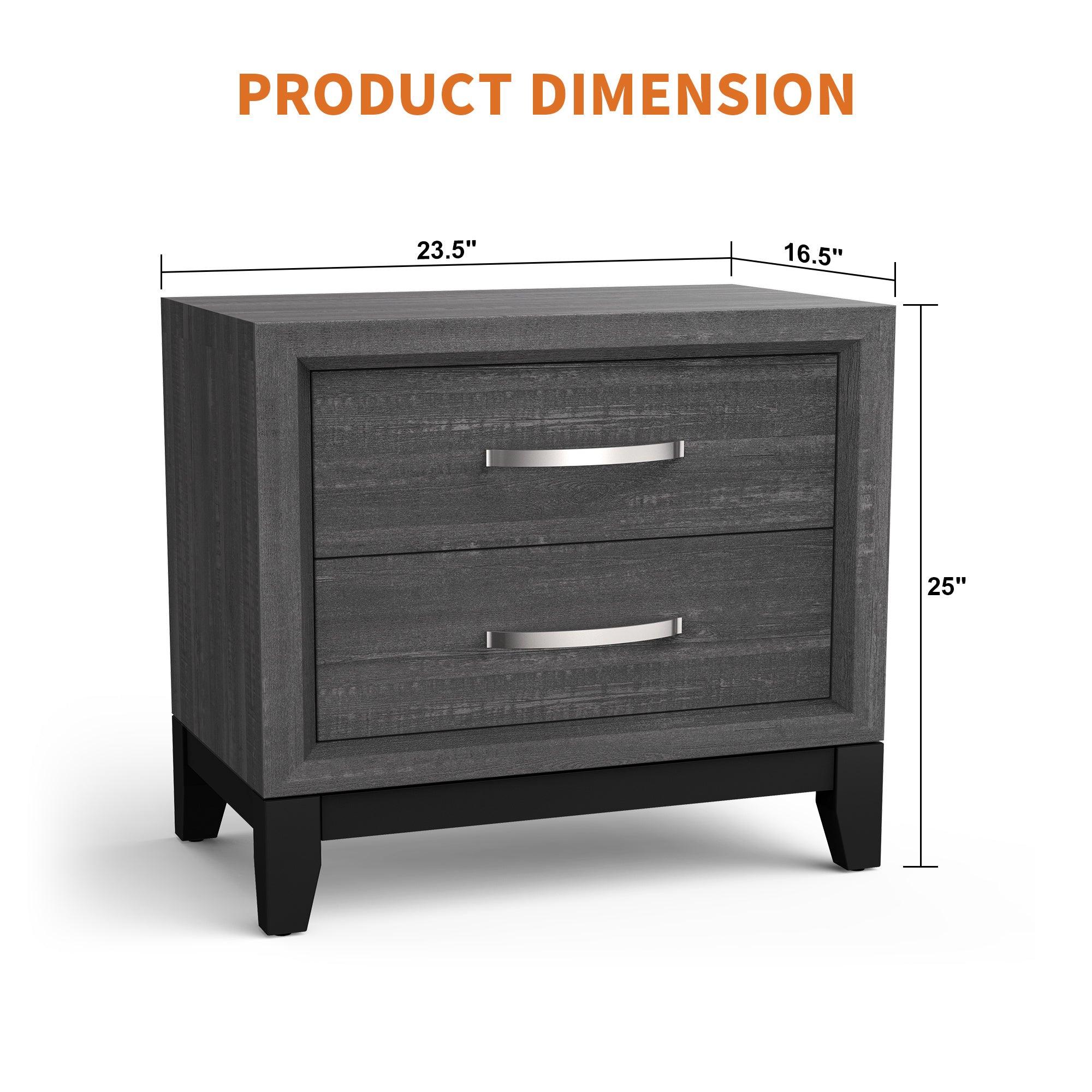 Lucien Modern Wood Nightstand with 2 Drawers - Solid Wood Bedside Table for Bedroom, Living Room & Guest Room - Stylish Storage Cabinet with Smooth Gliding Drawers