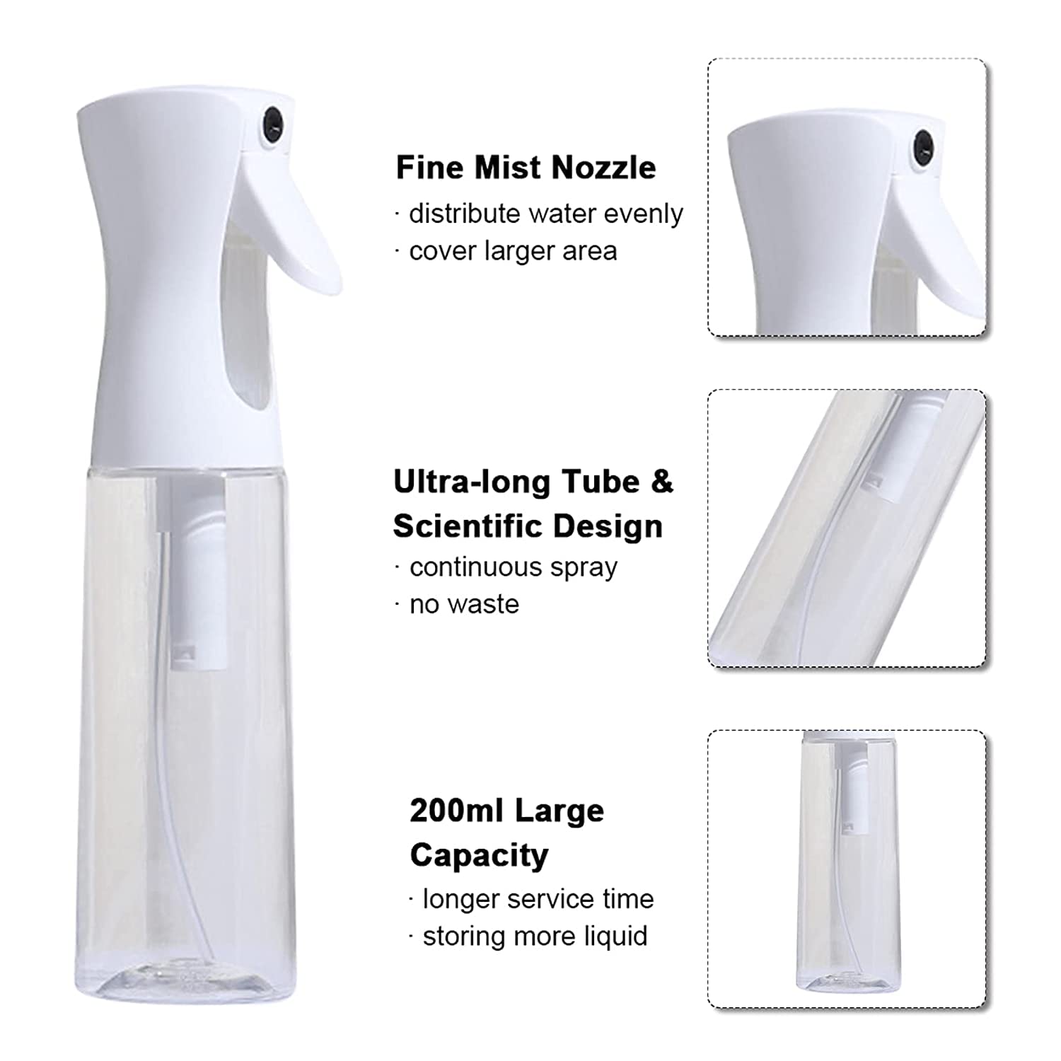 Kesig® 300ML White Continuous Water Spray Bottle for Hair Styling - Fine Mist Hair Spray Bottle, Automatic Plant Mister, Empty Spray Bottle for Salon, Skin Care & Cleaning | Perfect for Hairdressers, Home Plants & Beauty Routines