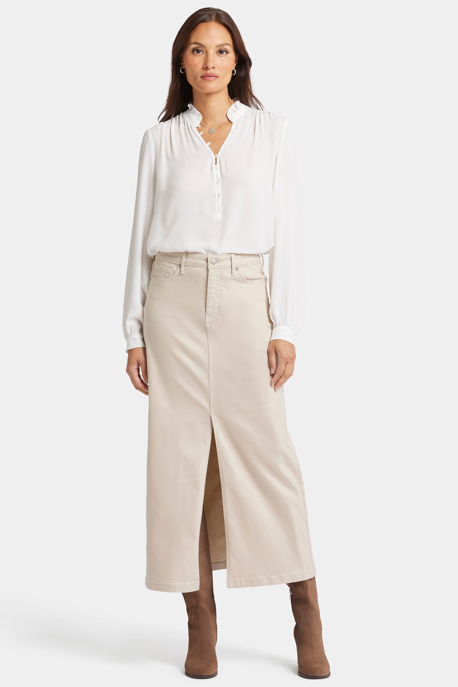 Elegant High Rise Long Skirt with Feather Trim - Perfect for Evening Parties, Weddings & Special Occasions