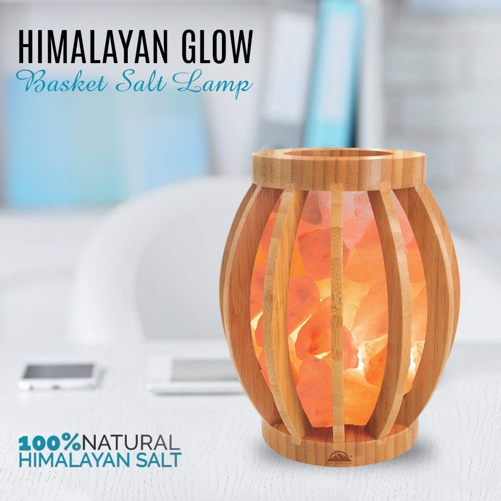 Himalayan Glow Bamboo Basket Night Light with Pink Salt Chunks - Warm Amber LED, ETL Certified with Dimmer Switch - Perfect Gift & Home Decor (2-Pack) for Bedroom, Nursery, Yoga Room, and Spa Relaxation