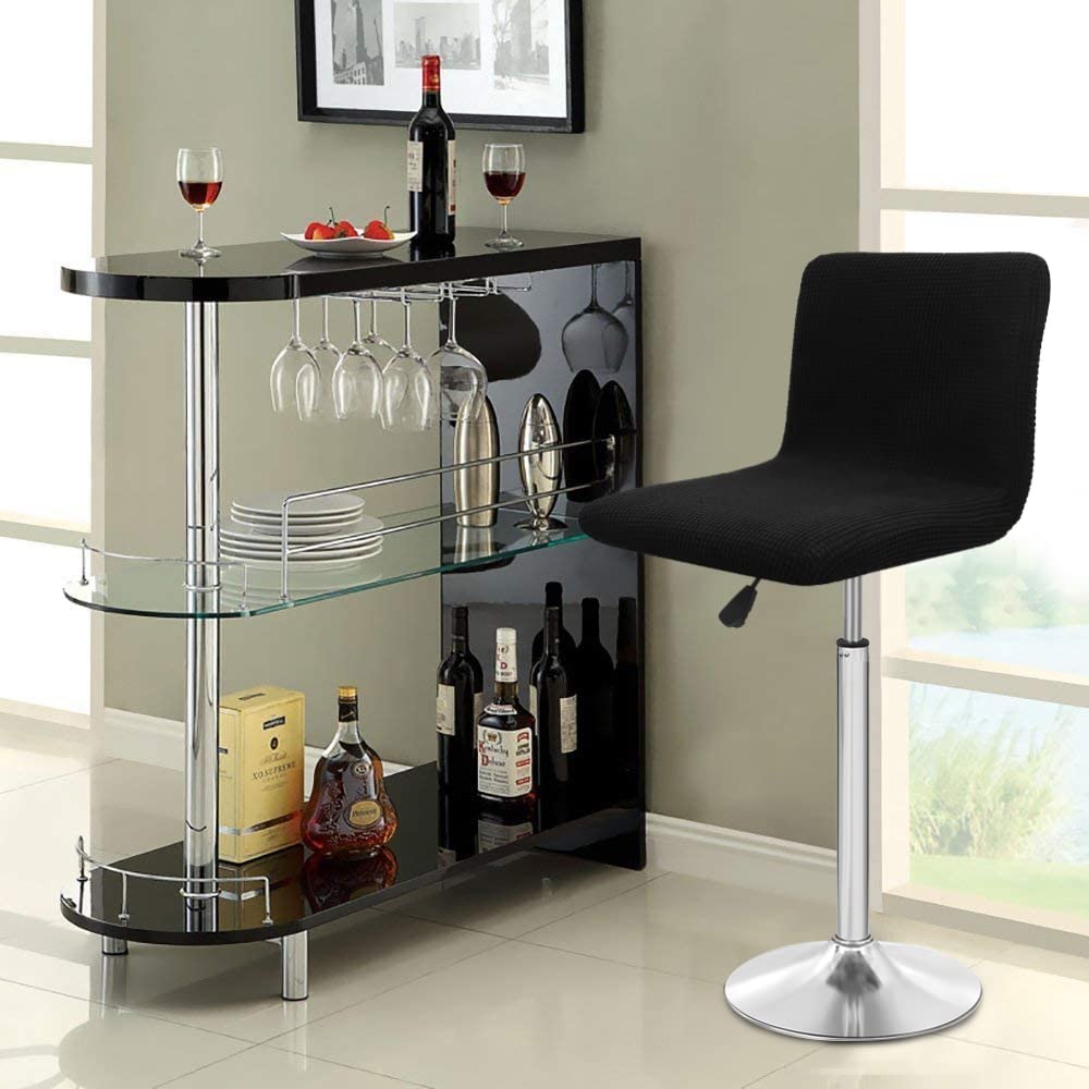 Stretch Slipcover Chair Protectors for Short Back Chairs & Bar Stools - Elastic Furniture Covers (Black) - Perfect for Dining Room, Kitchen & Office Use