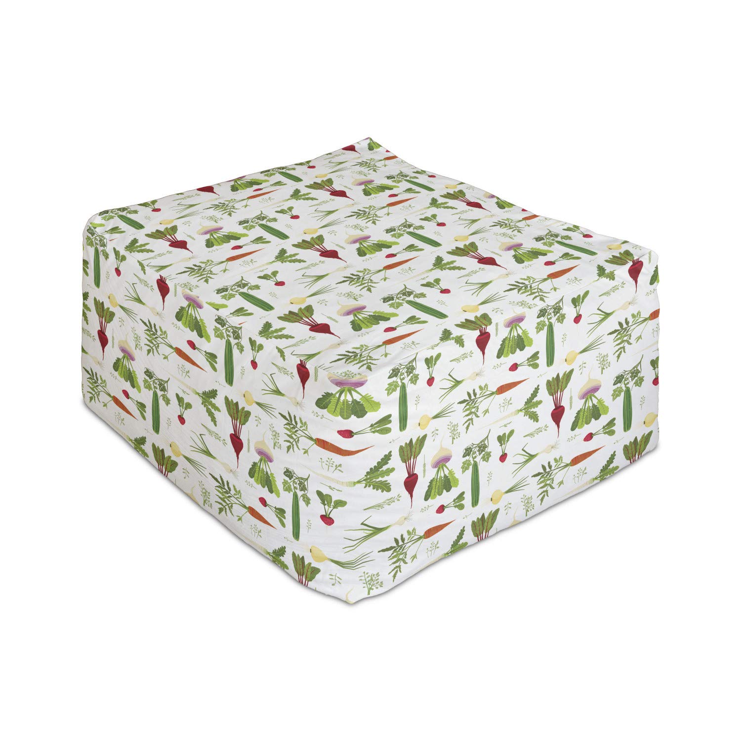 Ambesonne Rectangle Pouf Ottoman - Healthy Vegetable Pattern with Cucumbers, Carrots, Garlic & Turnips - 25