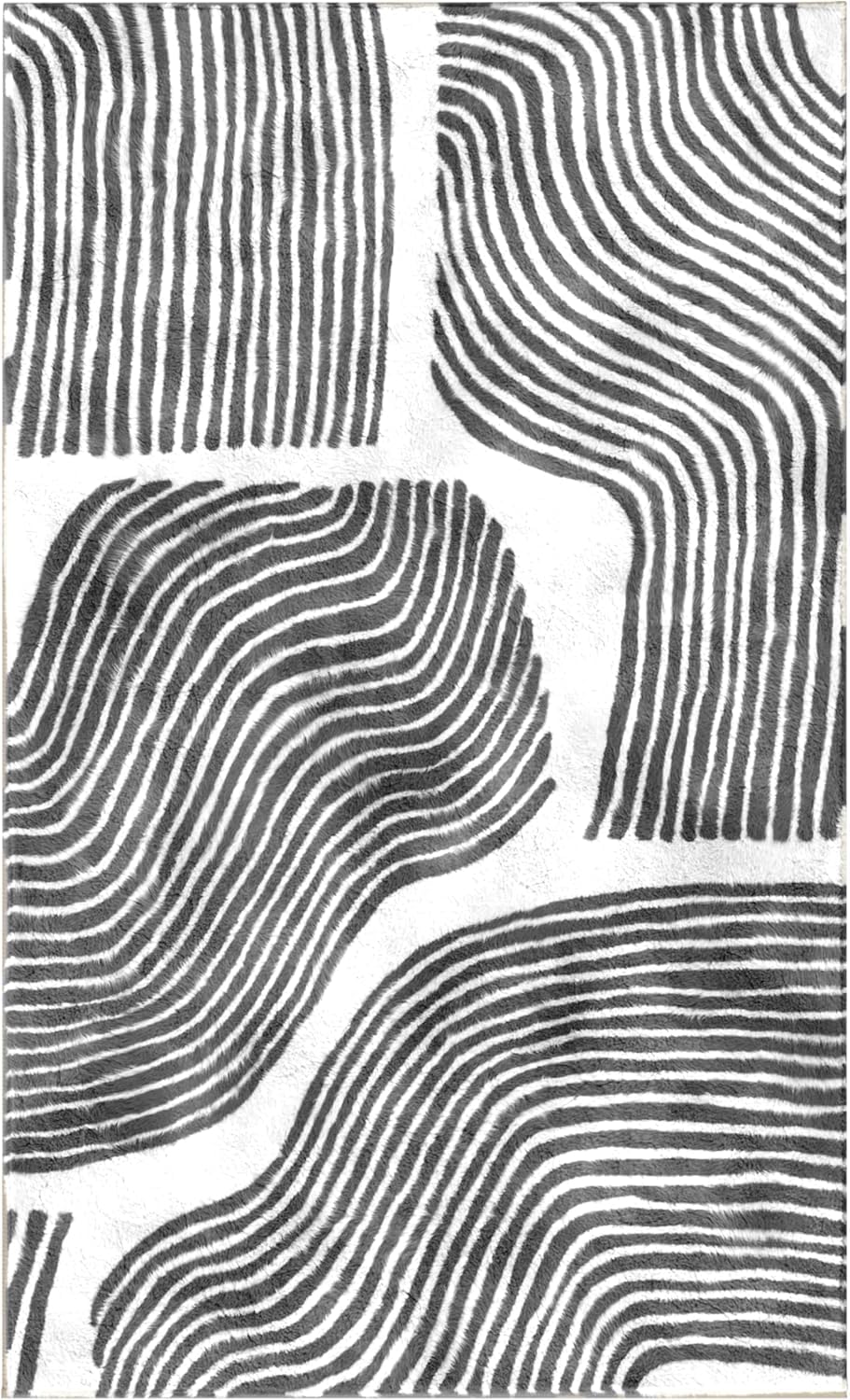 Ultra Soft Non-Slip 6x9 Area Rug - Stain Resistant Washable Living Room & Bedroom Rug - Modern Abstract Design (Black, 6'x9') - Perfect for Home Decor, Family Room, Dorm & Office Spaces