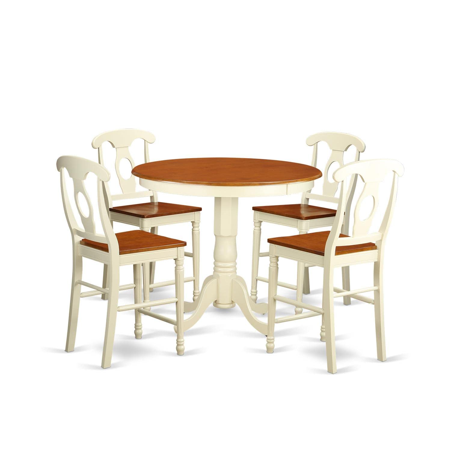 East West Furniture JAKE5-WHI-W 5-Piece Counter Height Dining Set - 36x36 Inch Round Wooden Table with Pedestal Base & 4 Chairs in Buttermilk & Cherry - Perfect for Small Kitchens, Breakfast Nooks & Cozy Dining Spaces