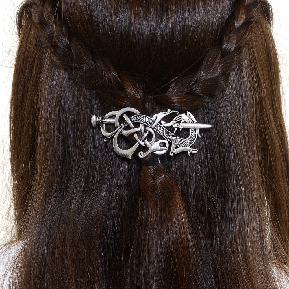 Viking Hair Clip - Celtic Knots Silver Hairpin for Men | Viking Jewelry & Dragon Hair Decor for Cosplay & Medieval Events