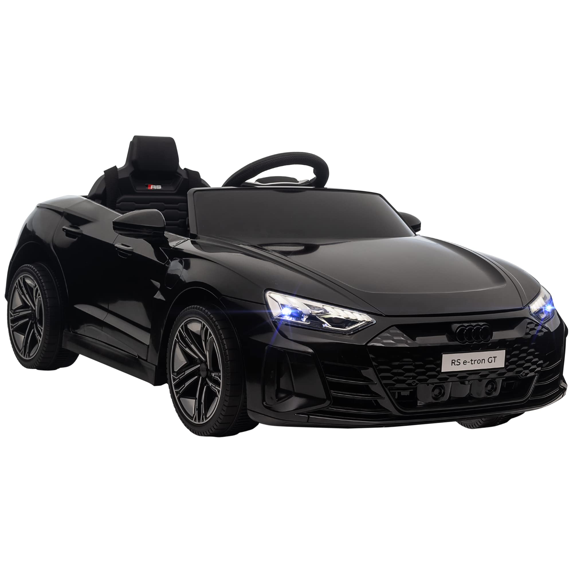 HOMCOM Electric Ride-On Car for Kids 3+ Years, Audi RS e-Tron GT 12V Battery-Powered Car with Remote Control, LED Headlights, Horn, Music USB & Door Opening, 3-5 km/h, Black - Perfect for Outdoor Play, Birthday Gifts & Family Fun