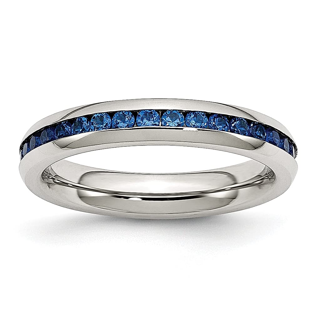 ICE CARATS 4mm September Birthstone Ring - Blue Cubic Zirconia CZ Stainless Steel Fashion Jewelry for Women | Elegant Gift for Her, Anniversary, Birthday & Special Occasions