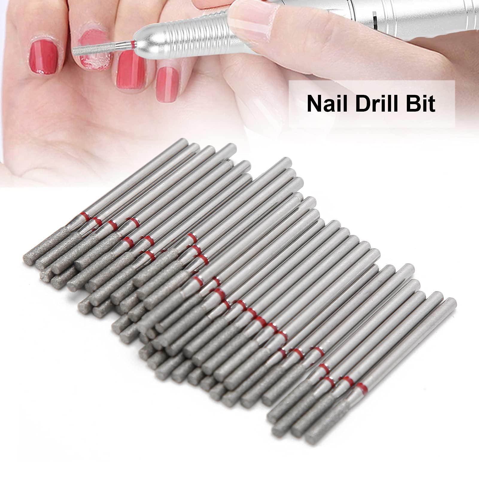 HURRISE 50Pcs Nail Drill Bits Set - Professional Nail Polishing Heads & Grinding Heads for Acrylic Gel Nails, Cuticle Cleaning & Pedicure (2.35mm Shank) | Manicure Tool Replacement Accessories for Salon & Home Use