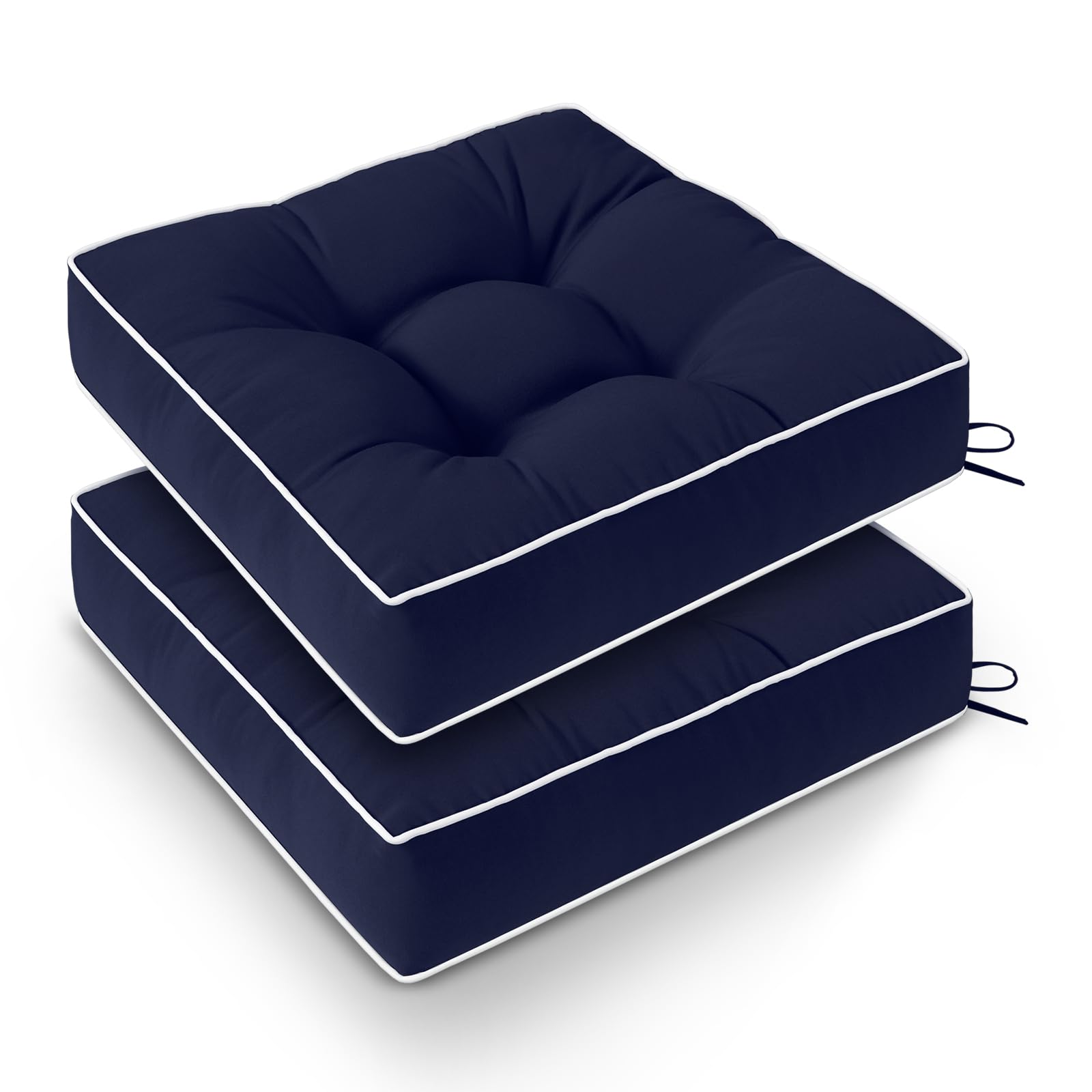 Premium Outdoor Chair Cushions Set of 2 - Waterproof Tufted Patio Seat Cushions for Garden Furniture (19x19 Inch, Navy Blue) - Perfect for Poolside Lounging, Backyard Relaxation & Outdoor Dining