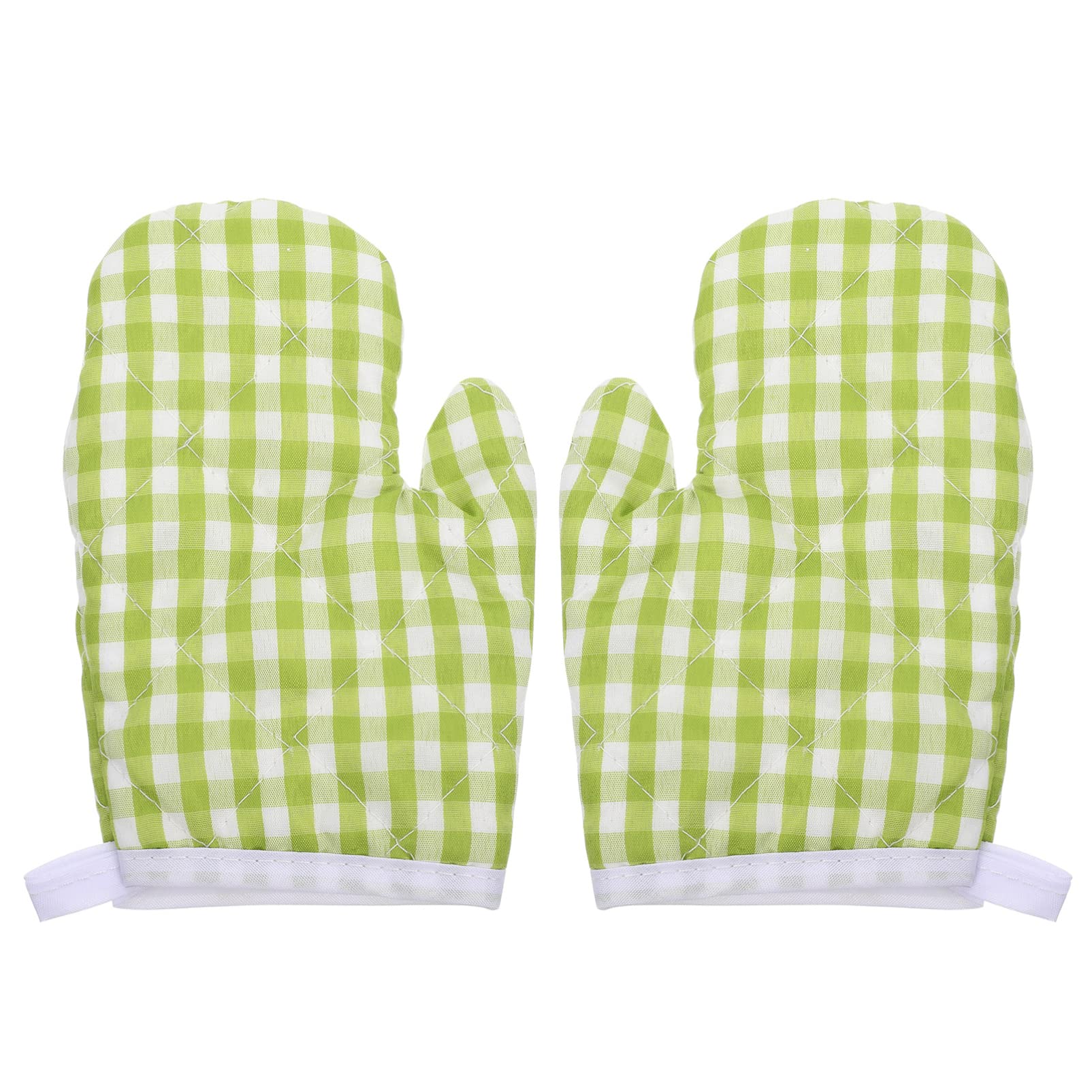 2Pcs Heat-Resistant Oven Mitts for Kids Play Kitchen - Anti-Scald Microwave & Baking Gloves for Safe Cooking (Green Checkered) - Perfect for Pretend Play & Real Kitchen Safety