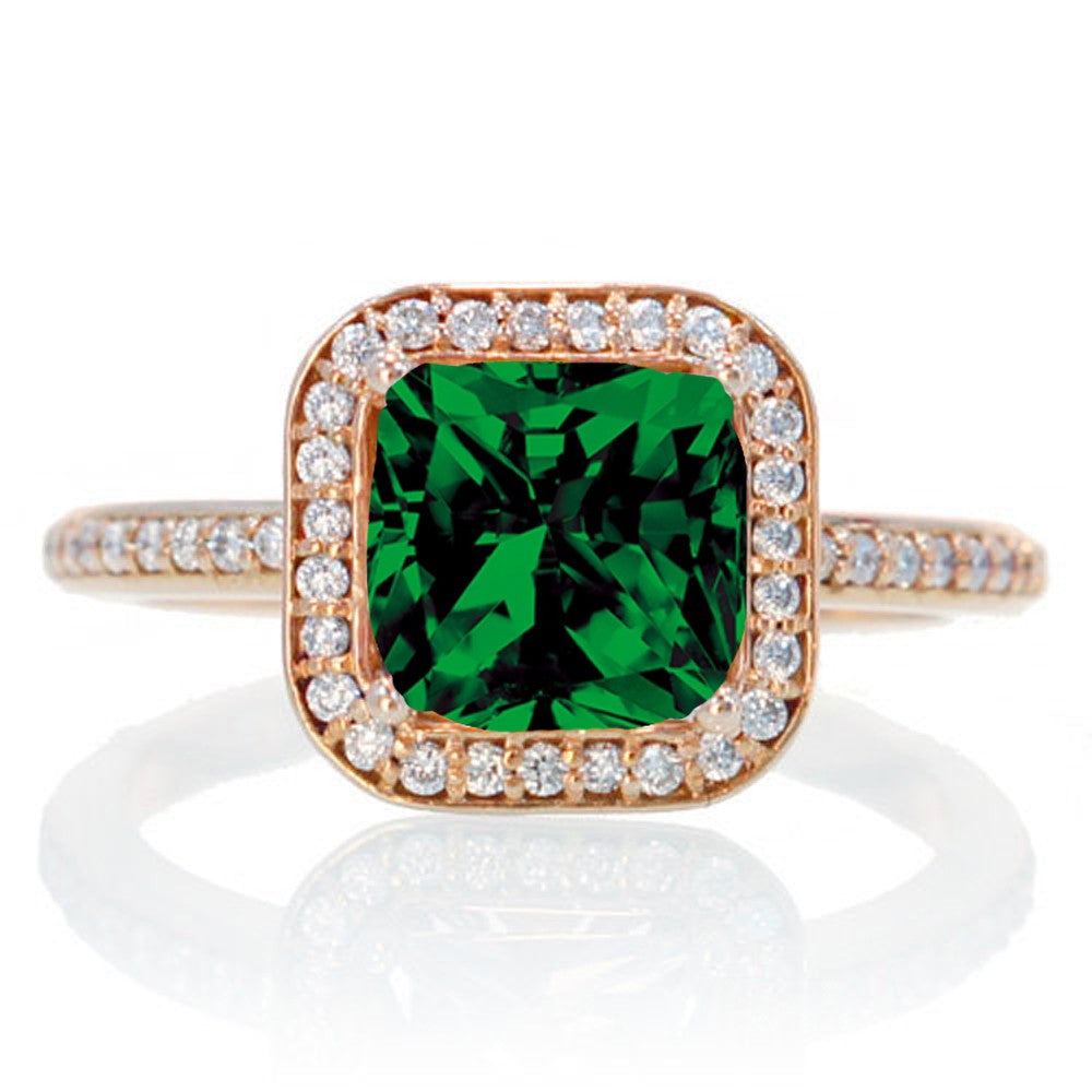 1.5 Carat Princess Cut Halo Engagement Ring Set with Emerald & Moissanite in 10K White Gold - Perfect for Bridal Jewelry, Wedding Bands, Anniversary Gifts & Special Occasions