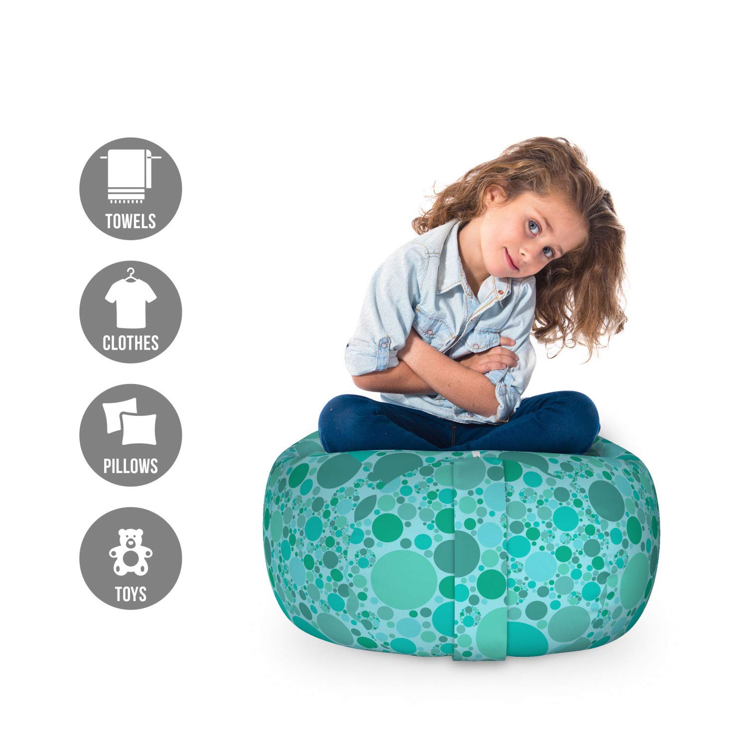 Ambesonne Abstract Storage Toy Bag Chair - Washable Stuffed Animal Organizer with Random Circular Blobs Design, Small Size in Dark Seafoam Green | Perfect for Kids' Room, Playroom & Nursery Organization