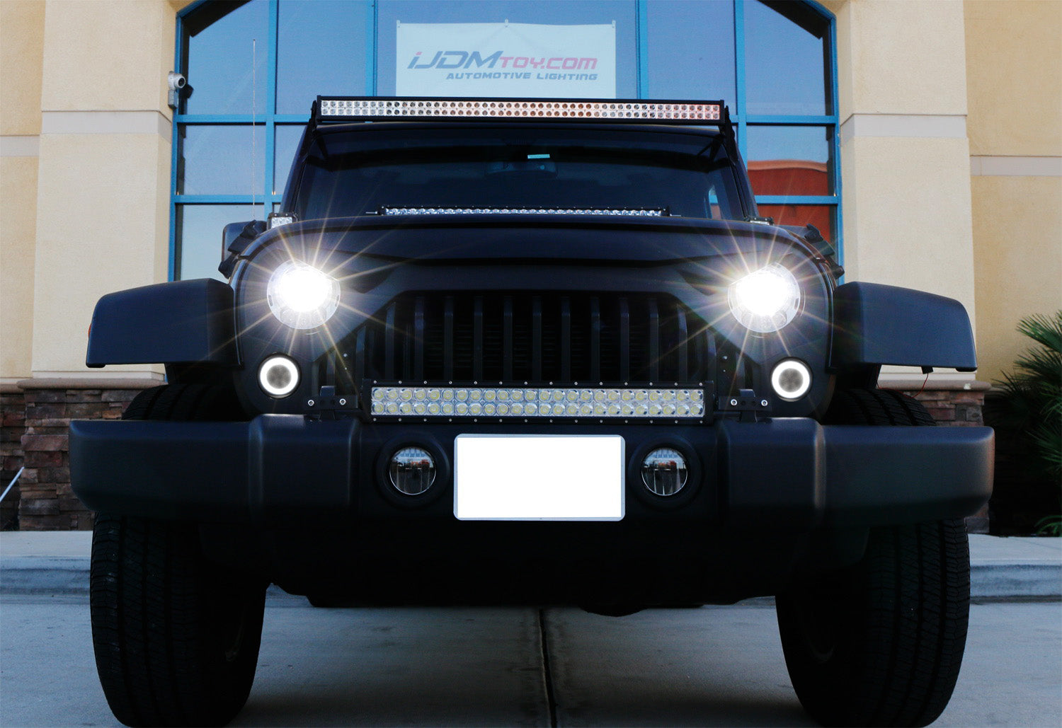 Clear Lens White LED Halo DRL with Amber Turn Signal Lights for Jeep Wrangler JK - Upgrade Your Off-Road Style & Visibility