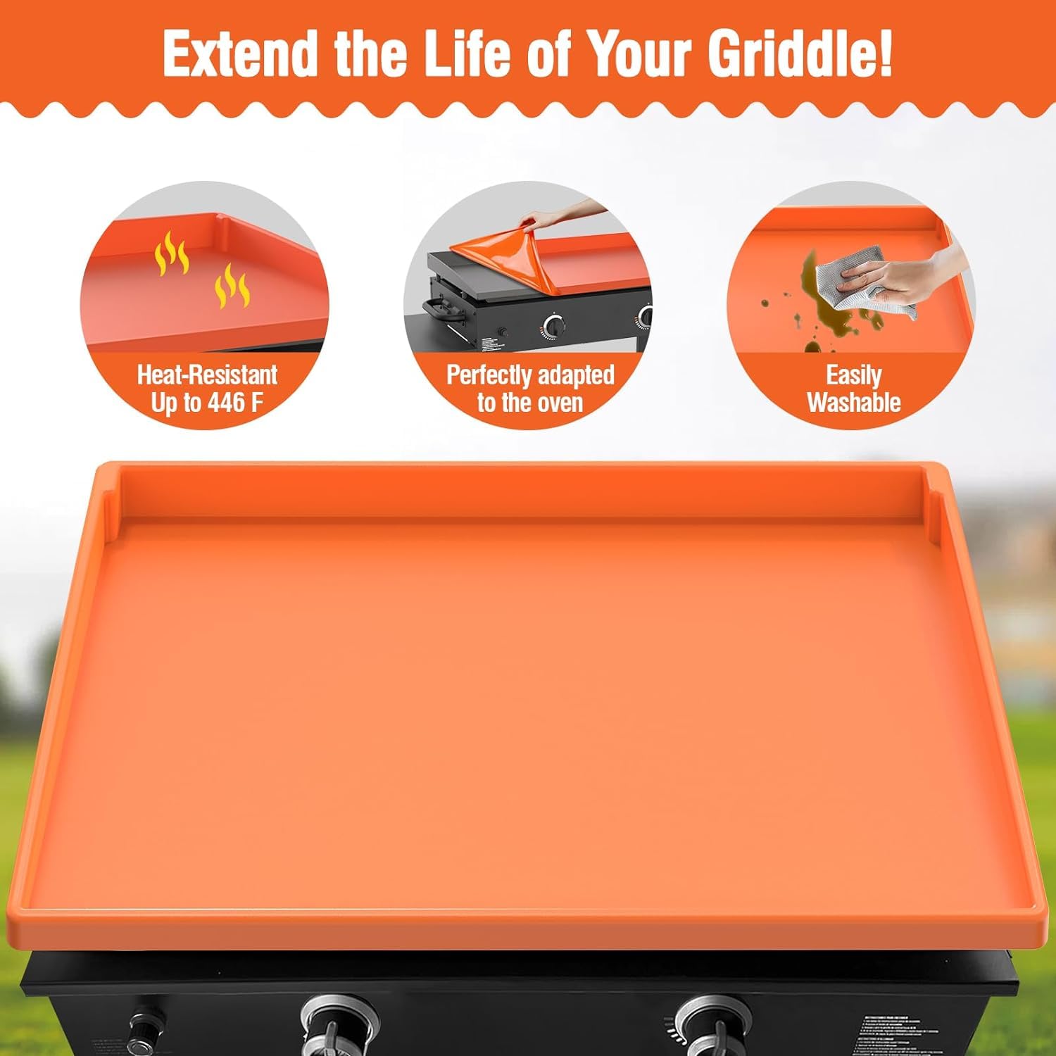 Heavy Duty Food Grade Silicone Griddle Cover - Upgraded Full Edge Grill Protector for Blackstone, Non-Slip BBQ Grill Mats & Floor Pads - Perfect for Outdoor Cooking, Camping, and Backyard Barbecues