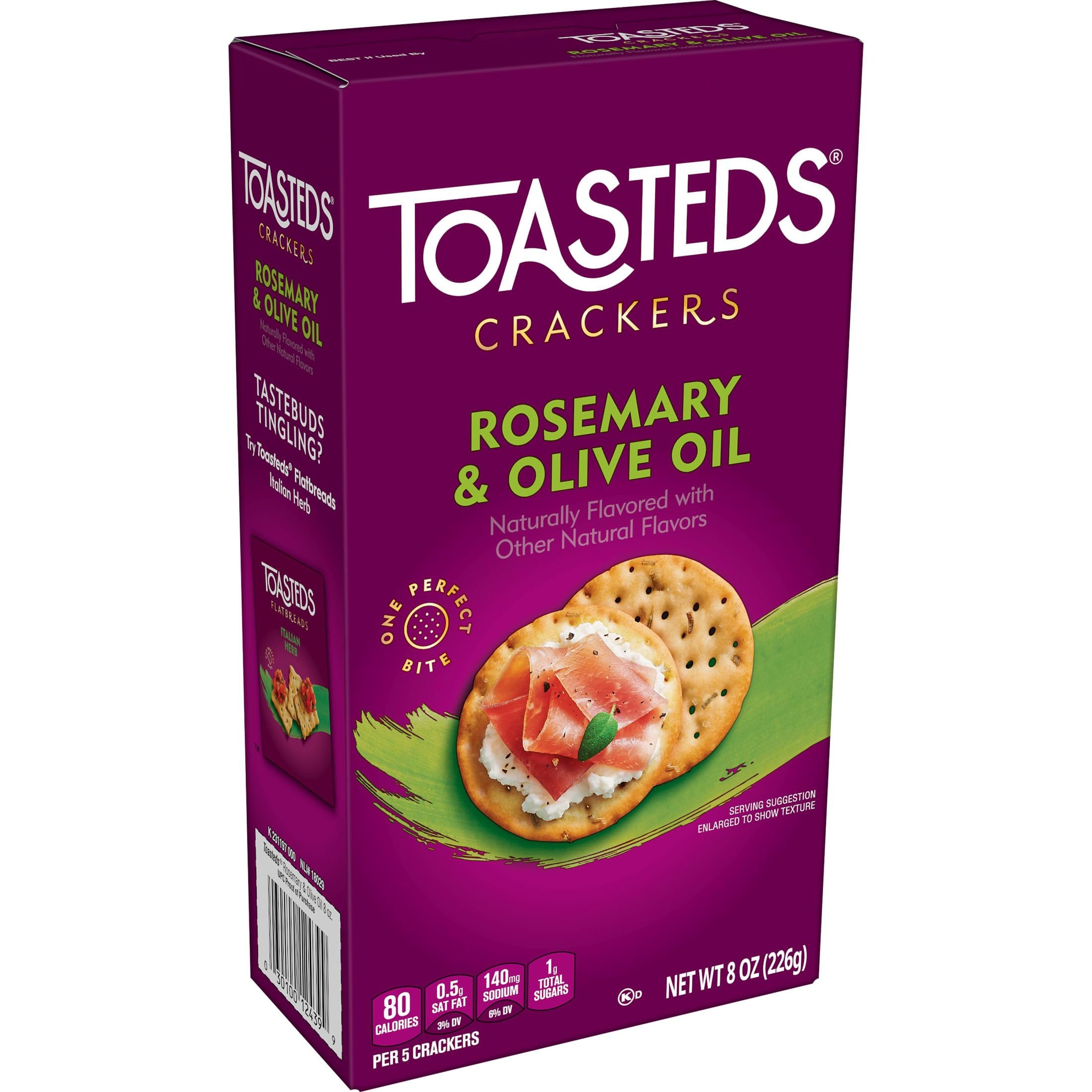 Toasted Rosemary & Olive Oil Crackers - 6 Pack | Party Snacks, Lunch Box Treats, Gourmet Appetizers for Entertaining, Picnics & Office Snacking