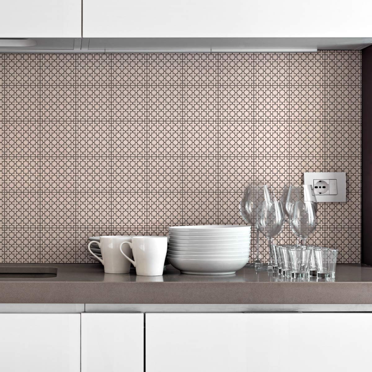 Self-Adhesive Cement Tile Stickers - 60 Pack 20x20cm Waterproof Peel & Stick Wall Decals for Bathroom, Kitchen Backsplash, Laundry Room & Home Decor - Easy DIY Wall Tile Alternative