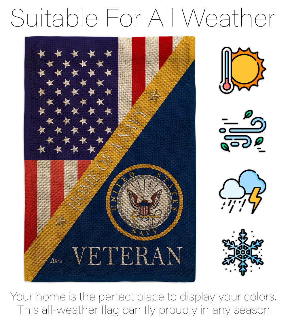 US Navy Burlap Garden Flag Set with Stand - Military Veteran Yard Decor for Patriotic Homes