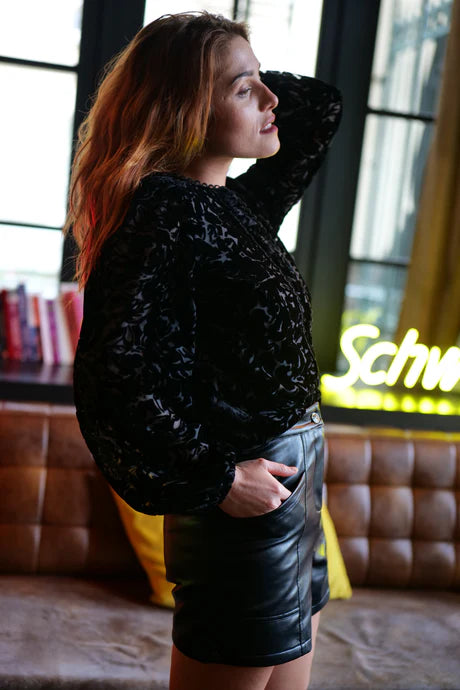 Melissa Velvet Shirt for Women - Soft & Luxurious Black Blouse - Perfect for Date Night, Office Wear & Evening Events