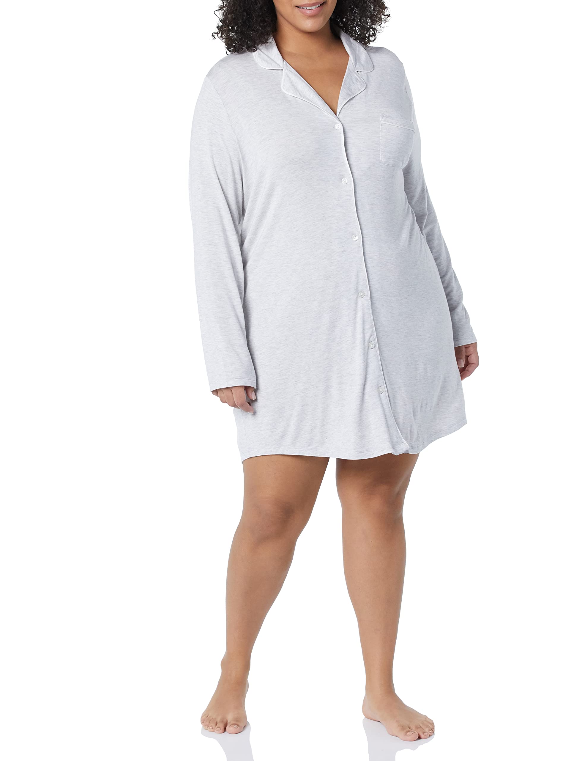 Amazon Essentials Women's Piped Nightshirt - Soft & Comfortable Sleepwear for Women & Plus Size - Perfect for Relaxing at Home, Lounging & Overnight Stays