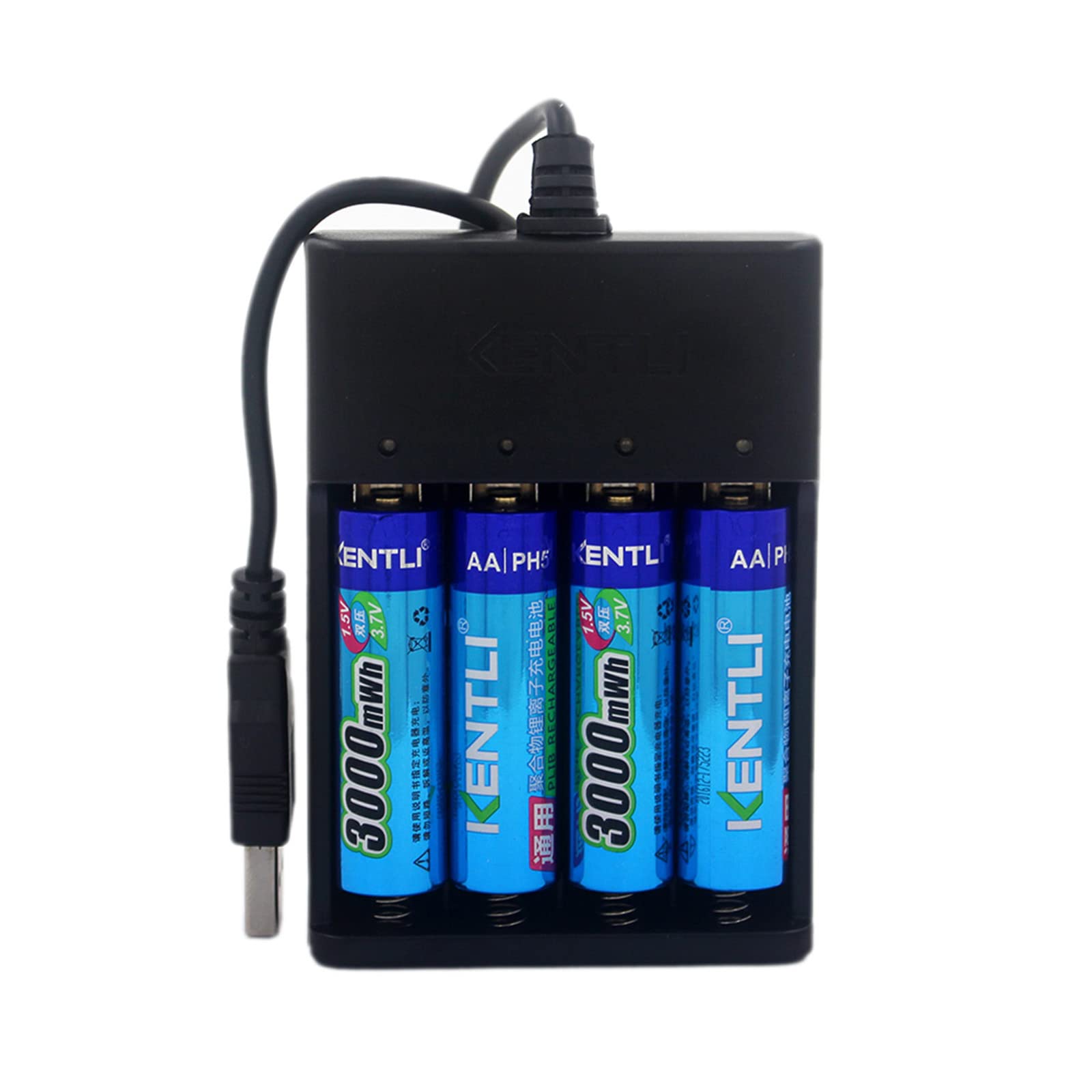 KENTLI CHU4 USB AA Battery Charger with 4 AA Lithium Li-Polymer Rechargeable Batteries - Fast Charging for Night Vision, Flashlights, Cameras & High-Drain Devices | Perfect for Outdoor Adventures & Emergency Power Backup