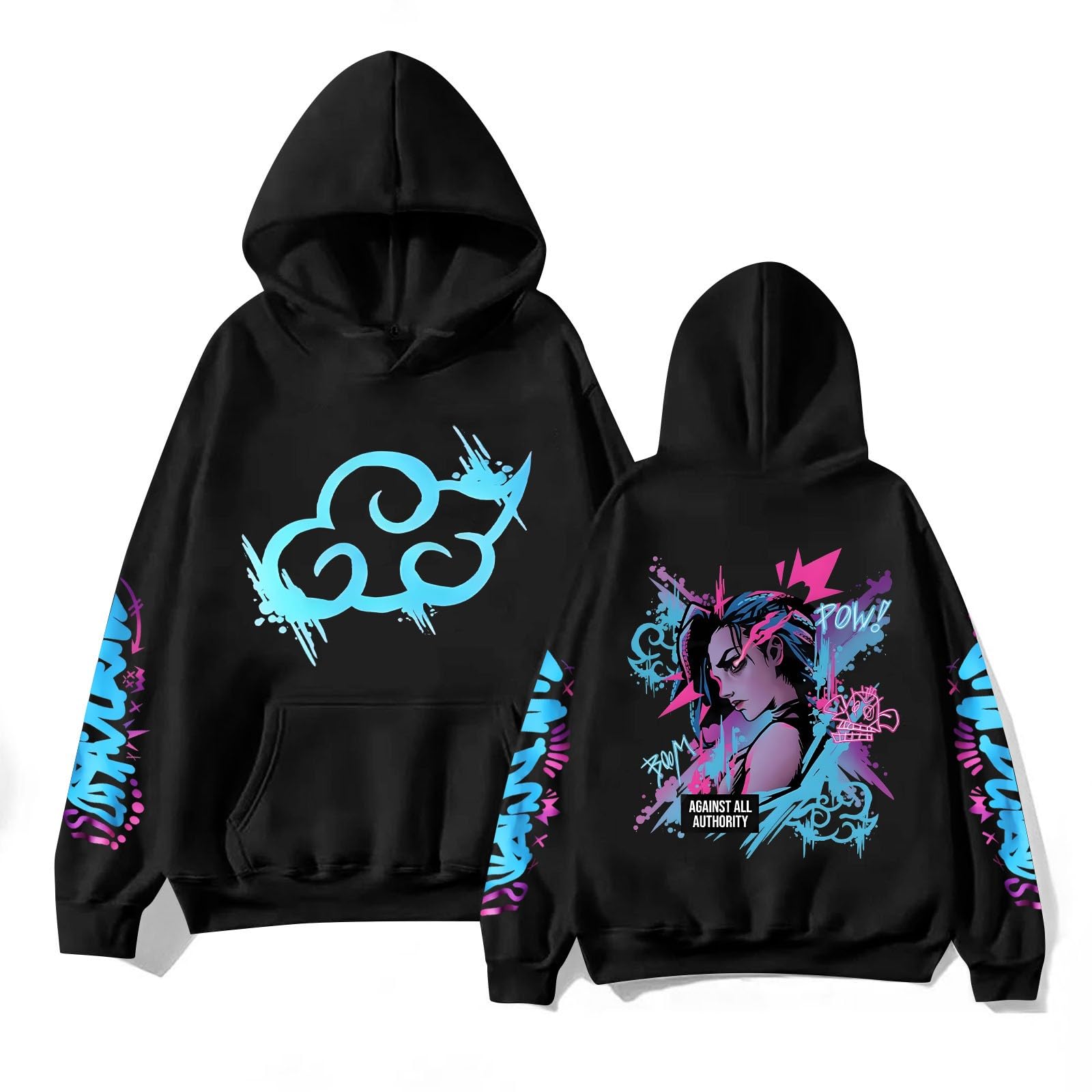 Arcane Jinx Unisex Oversized Hoodie with Pocket - Trendy Y2K Streetwear Sweatshirt for Men & Women | Perfect for Casual Wear, Gaming, and Cosplay