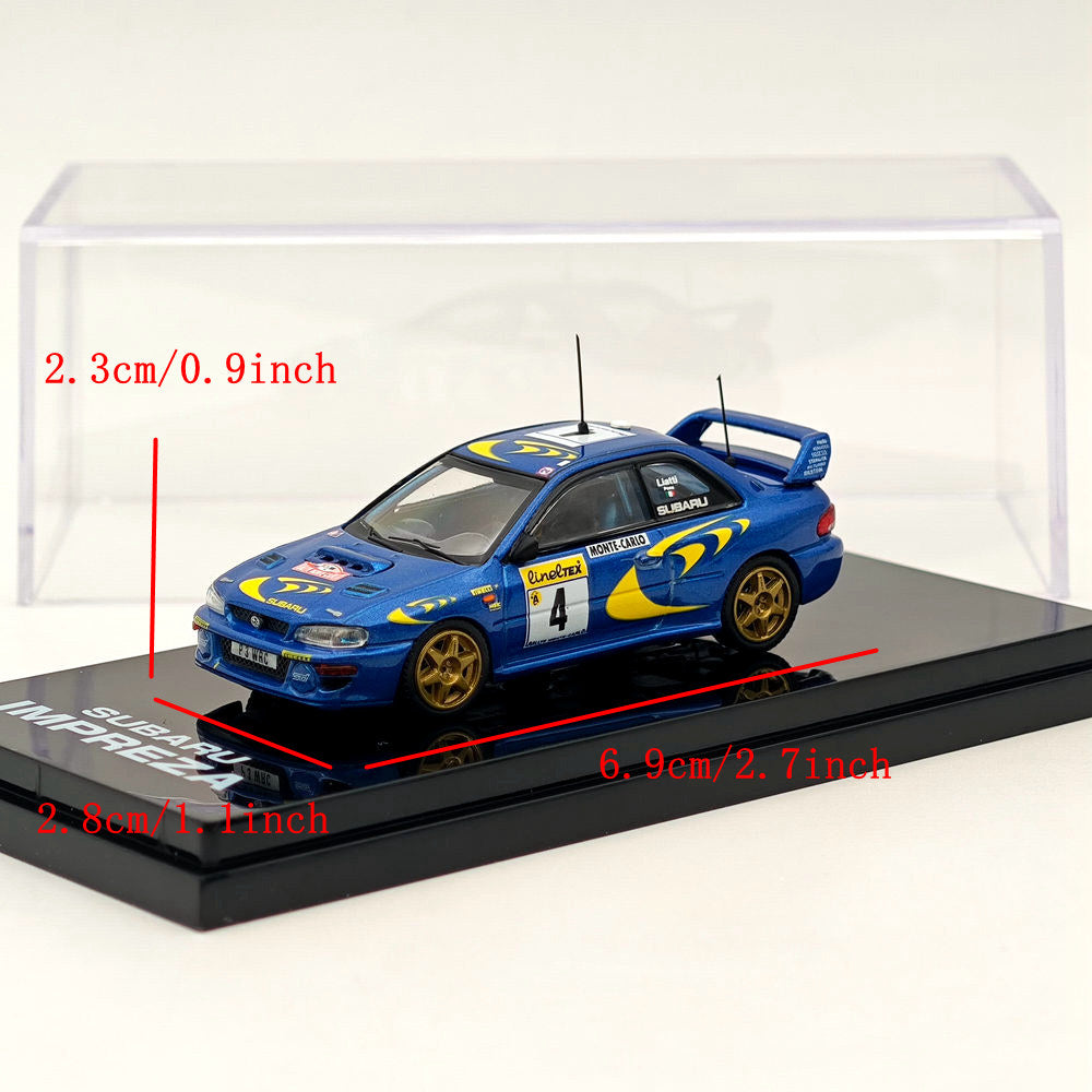 1/64 Scale Subaru Impreza WRC 1997 #4 Monte Carlo Winner Blue Diecast Model Car - Collectible Hobby Japan Toy for Racing Enthusiasts & Display Showcase