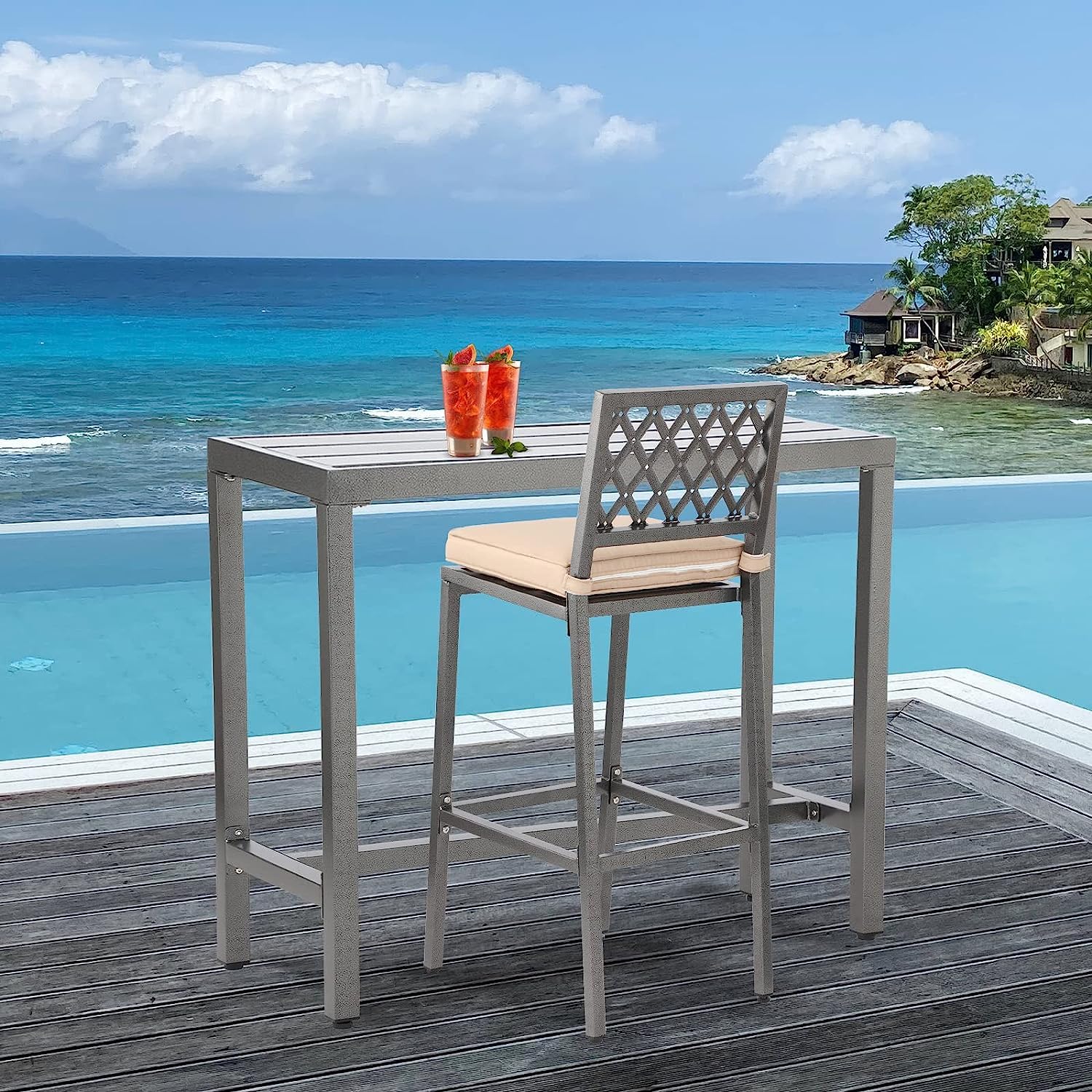 Outdoor Bar Table 40 Inch - Counter Height Rectangle Patio Table for Garden, Yard, Balcony & Poolside - Weather-Resistant Gray Outdoor Dining & Entertaining Furniture - Perfect for BBQs, Parties & Relaxing by the Pool