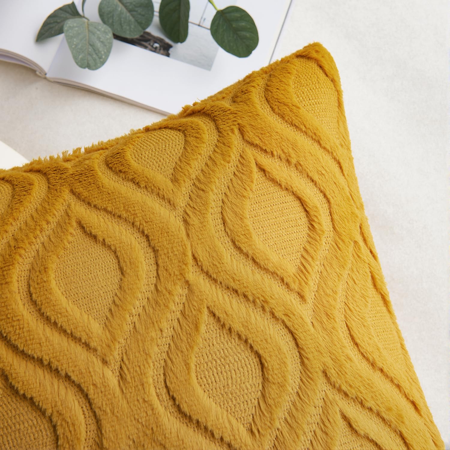 MIULEE Mustard Yellow Throw Pillow Covers 18x18 Inch - Soft Plush Faux Wool Decorative Pillow Covers Set of 2 for Farmhouse & Boho Style - Perfect for Sofa, Living Room, Bedroom & Home Decor