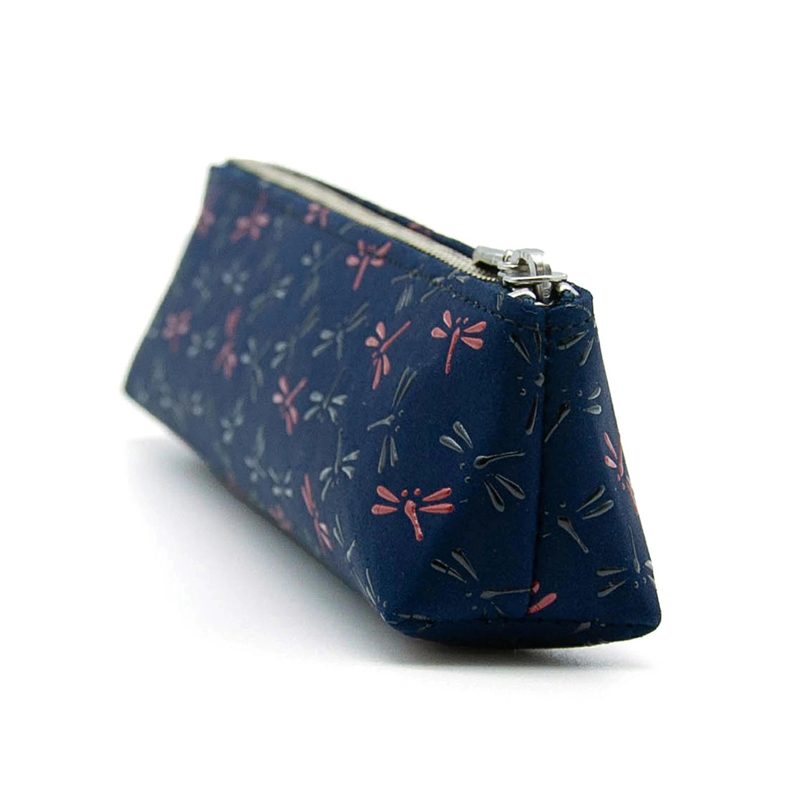 Koshu Inden Japanese Deerskin Leather Pencil Case - Dragonfly Navy - Handmade in Japan - Traditional Japanese Craft Pen Holder for School, Office & Gift