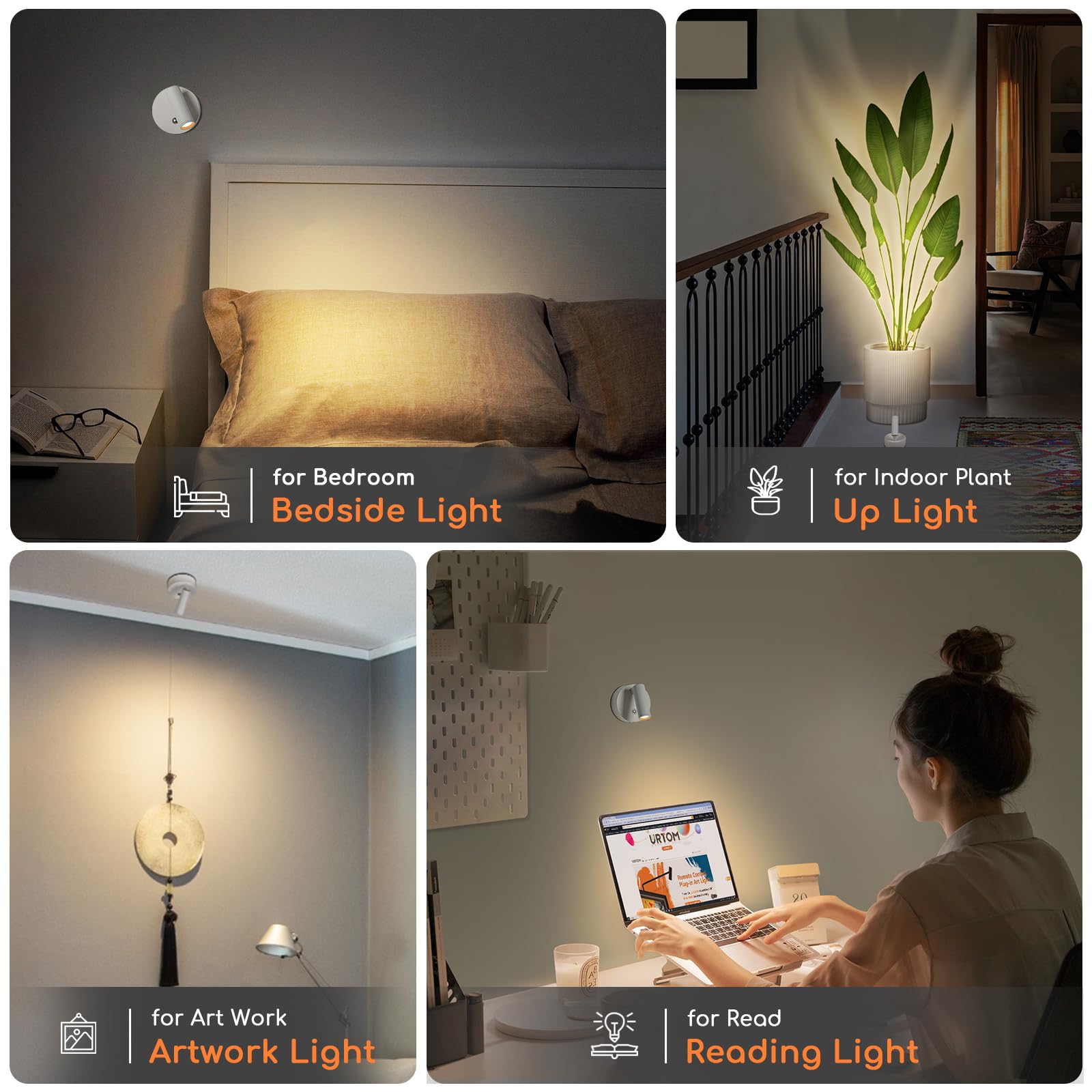 Rechargeable Wireless LED Spot Lights for Indoor Use - 2 Pack Dimmable Warm White Uplighting with Remote Control | Perfect for Highlighting Plants, Artwork, Paintings & Home Decor