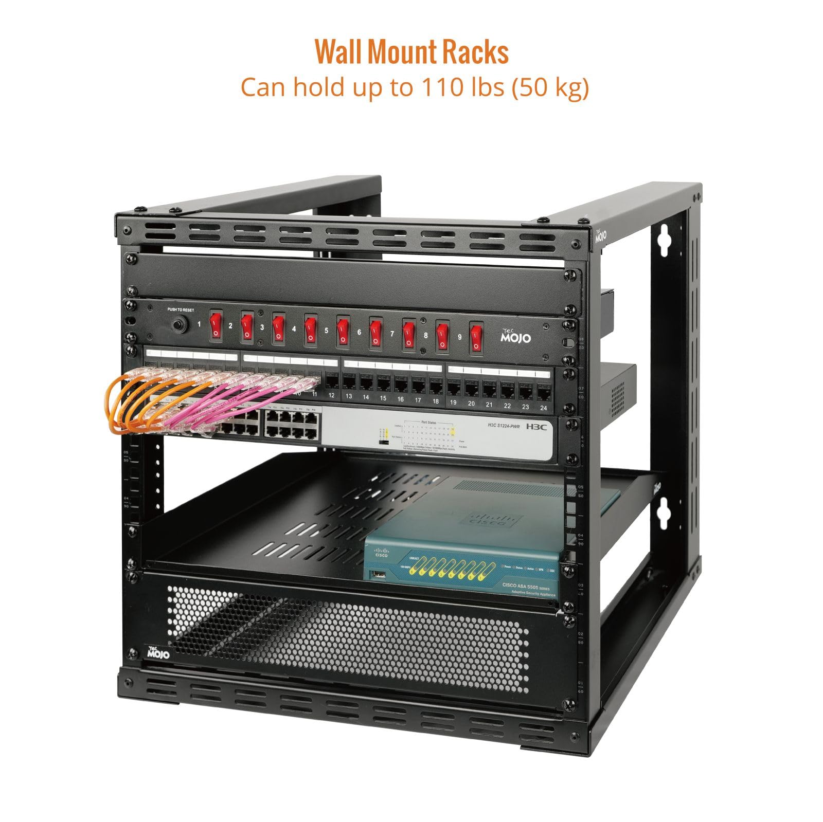 Tecmojo 15U Wall Mount Server Rack - 24.8 Inch Depth Open Frame Network Rack for 19 Inch IT, AV, Data & Home Equipment - Black - Perfect for Home Office, Data Centers & Network Closet Organization