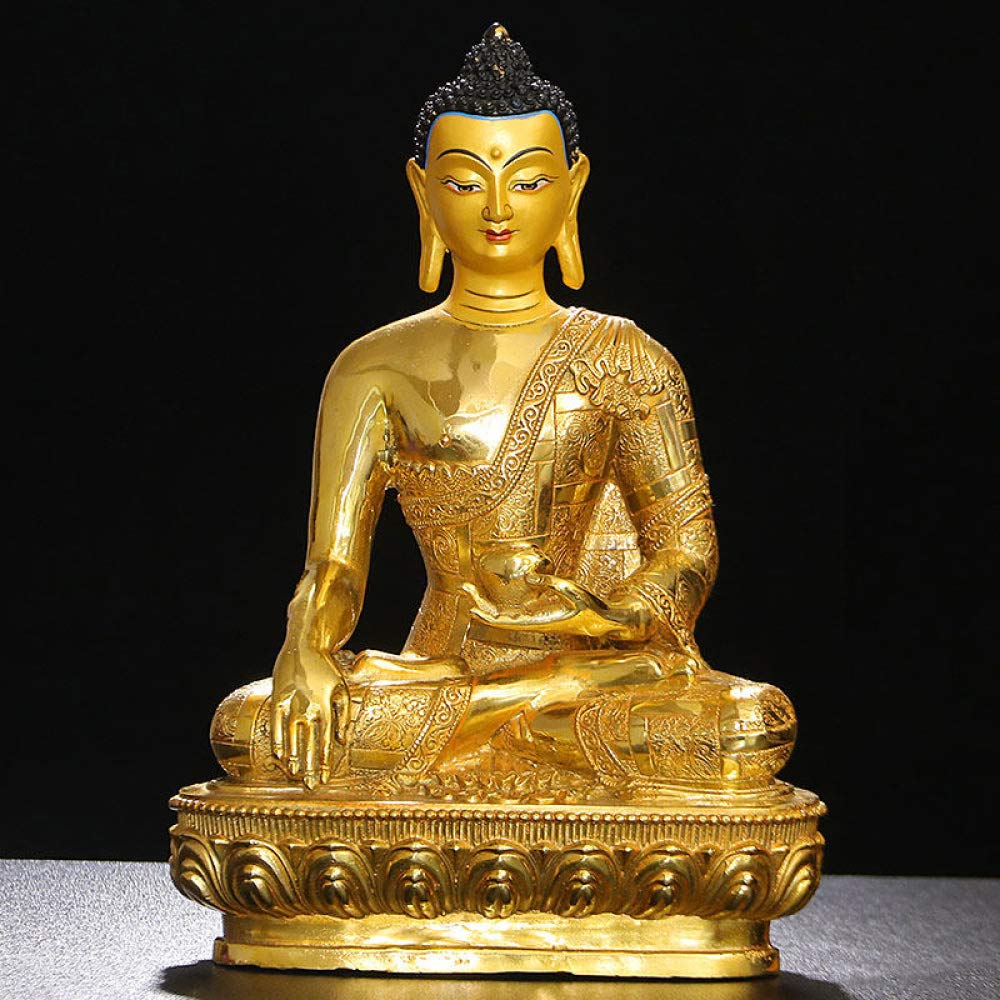 HUOQILIN Shakyamuni Buddha Statue - Pure Copper Gold Tibetan Buddhism Tantra Decor for Home Altar, Meditation Room & Spiritual Practice | Handcrafted Religious Sculpture for Serene Interior Design