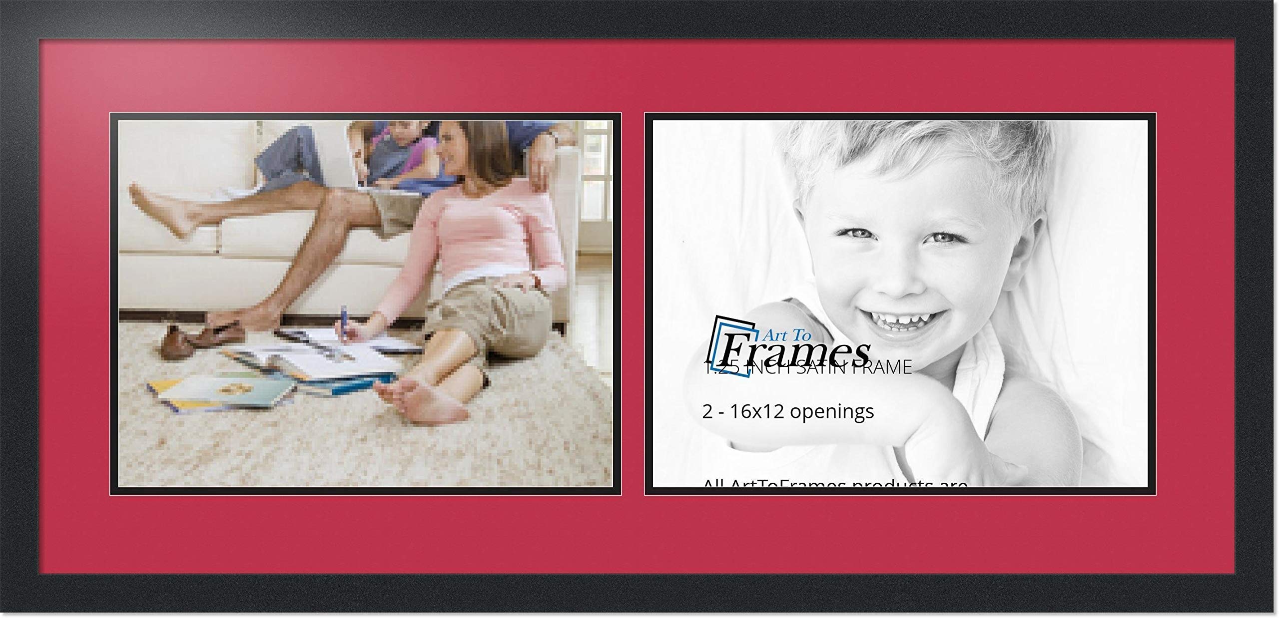 ArtToFrames 12x16 Double Opening Collage Photo Frame with Satin Black Finish - Perfect for Family Photos, Wedding Memories, and Wall Decor