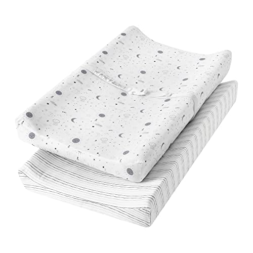 TILLYOU Ultra Soft Jersey Knit Changing Pad Cover Set - 2-Pack Unisex Diaper Changing Table Sheets for Baby Boys & Girls (Fits 32