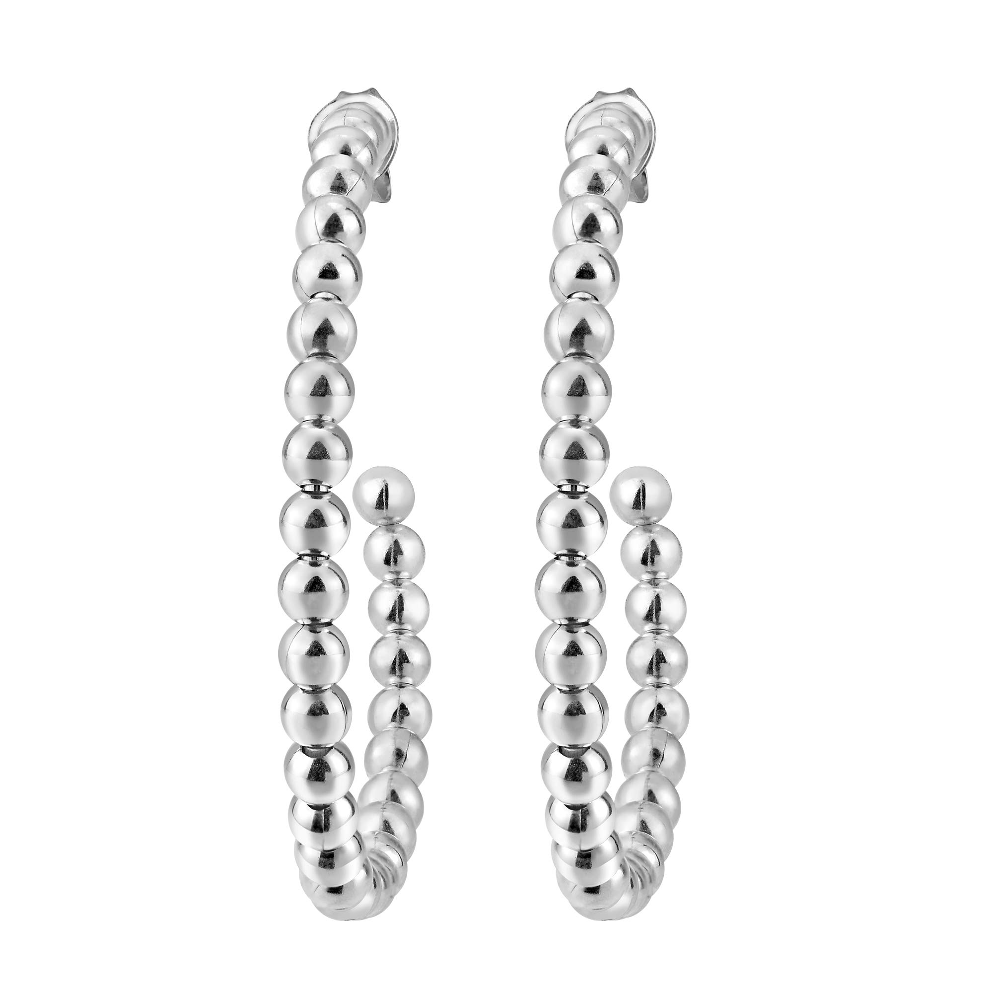 Trendy Linked Spheres Sterling Silver 35mm Bead Open Hoop Earrings for Women | Elegant 925 Silver Hoop Earrings Set | Perfect Gift for Mother's Day, Birthday, Anniversary | Everyday Wear & Special Occasions