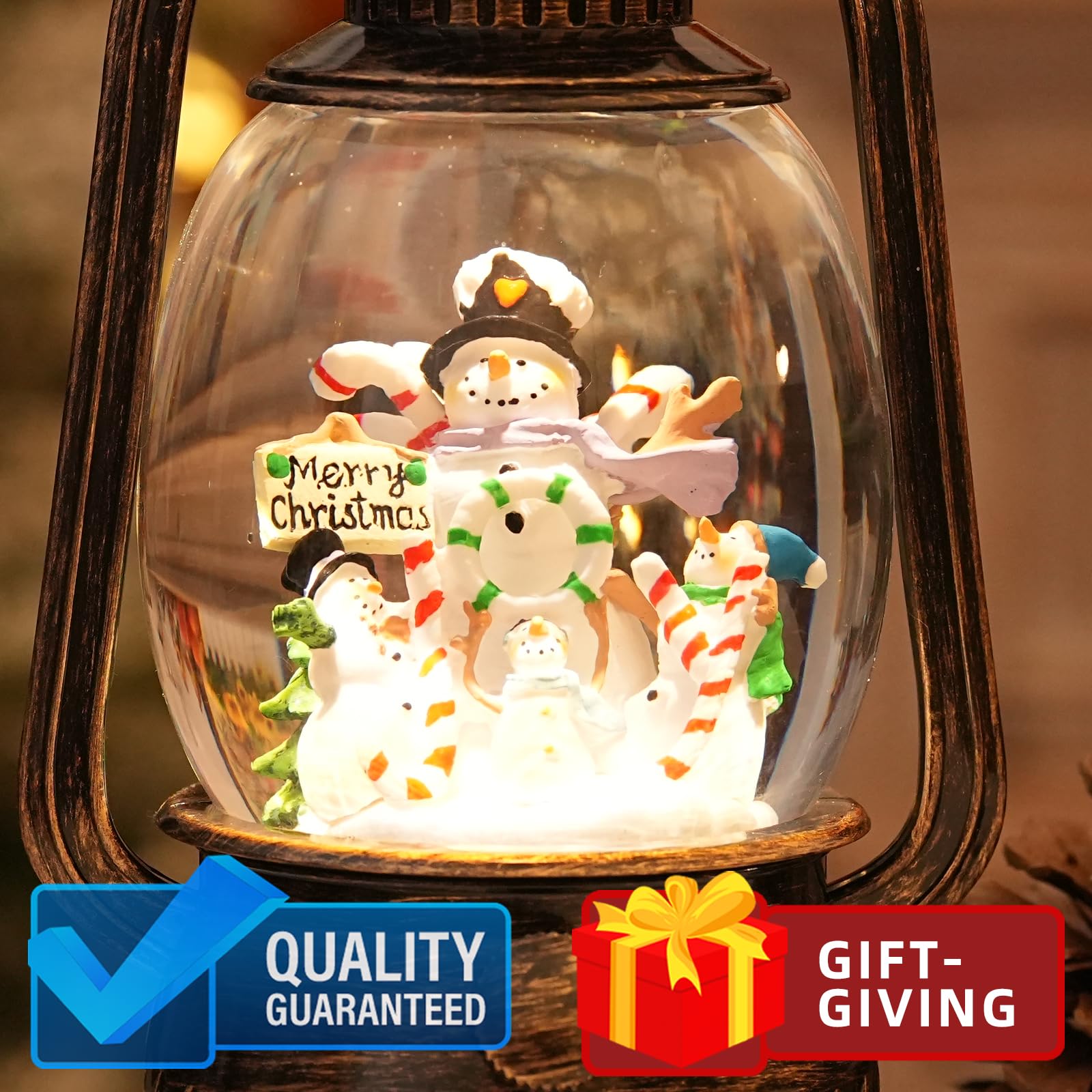 Light Up Musical Snowman Snow Globe with Glitter - Christmas Lantern Decor with 6H Timer | Holiday Home Decor, Gift for Christmas, Office & Winter Wonderland Theme Party