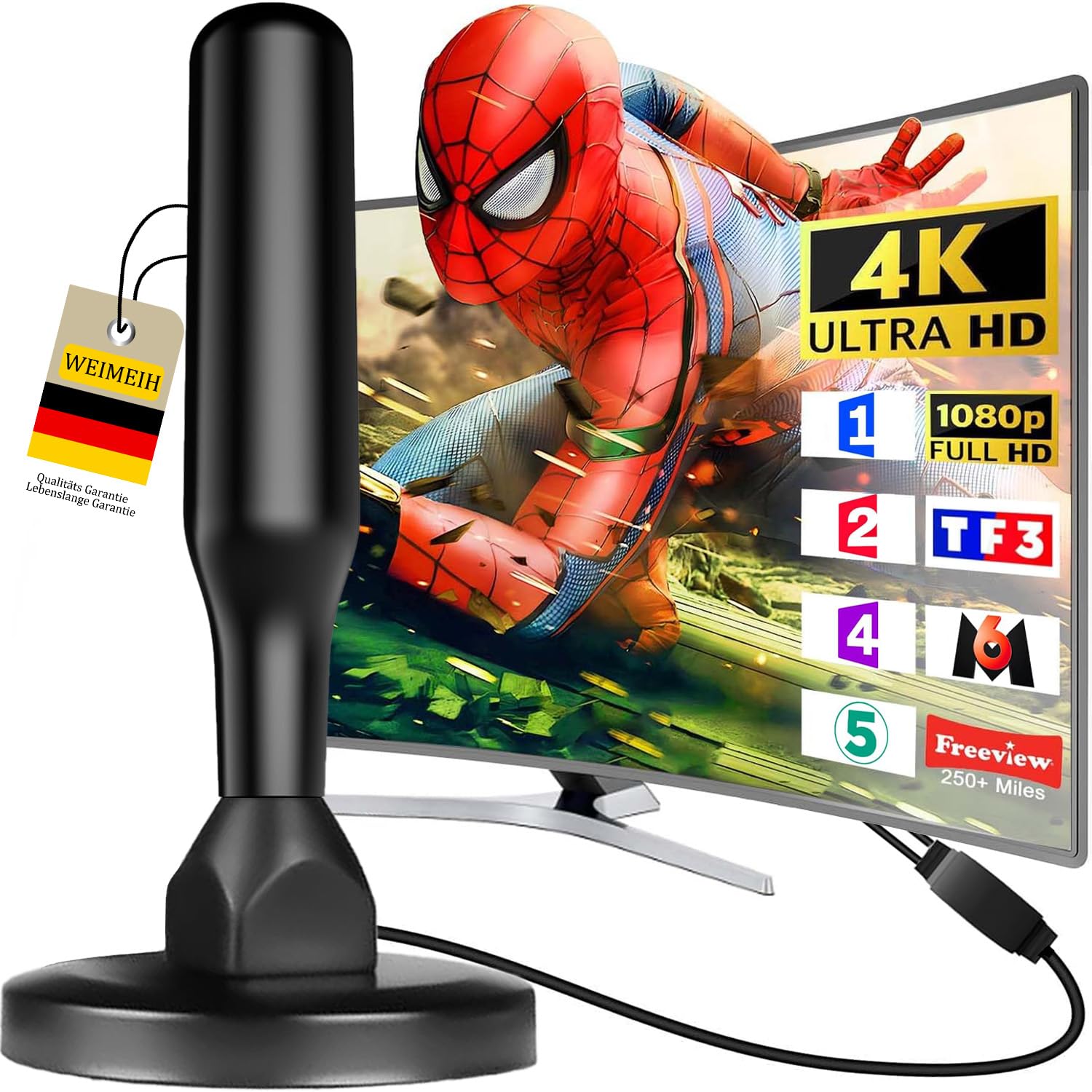 2024 Upgraded TNT HD Indoor TV Antenna with Magnetic Base - 420km Long Range 360° Reception, 4K 1080P Compatible for All TVs (Model A6) - Perfect for Home, RV & Camping Entertainment