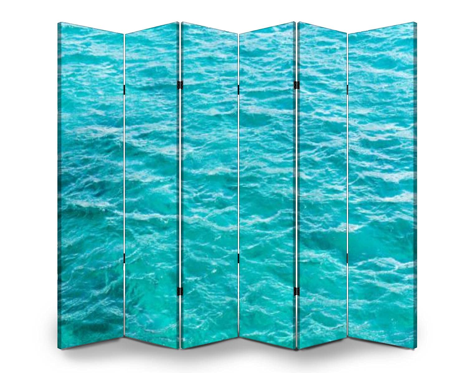 6-Panel Folding Room Divider Screen - Azure Ocean Water Surface Design - Freestanding Privacy Partition for Indoor/Outdoor Use - Perfect for Home Office, Bedroom Separation, and Event Spaces