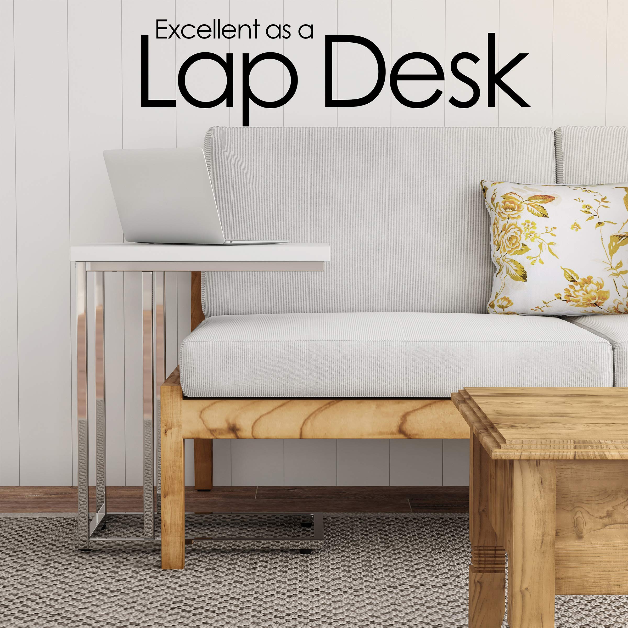 Lavish Home Modern C-Shaped End Tables Set of 2 - Space Saving Sofa Side Tables, Laptop Desk & Bedside Nightstands - White Accent Furniture for Living Room, Bedroom & Small Spaces