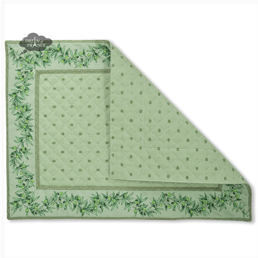 Premium Calisson Green Quilted Cotton Placemats Set of 4 - Elegant Table Setting for Dining Room, Kitchen, or Party Decor - Tissus Toselli Deluxe Table Mats