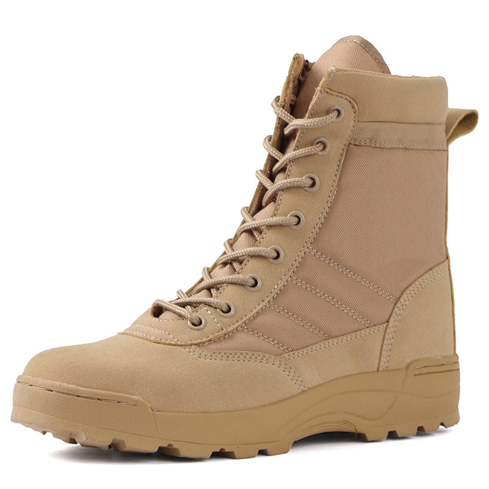 Men's Tactical Boots - Military Combat Work Boots High Top Outdoor Anti-Kick Anti-Collision Mountaineering Shoes (Sand, Size 6) | Perfect for Hiking, Construction Work & Outdoor Adventures