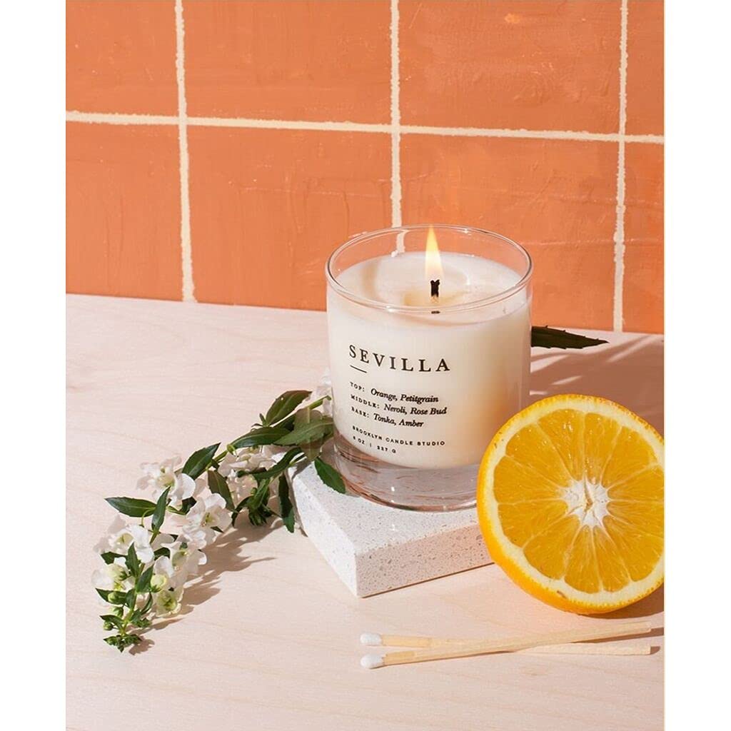 Brooklyn Candle Studio Sevilla Classic 2-Wick Soy Candle - Vegan, Hand-Poured in USA, 70-Hour Burn Time, 13oz Luxury Scented Candle for Home, Office & Relaxation