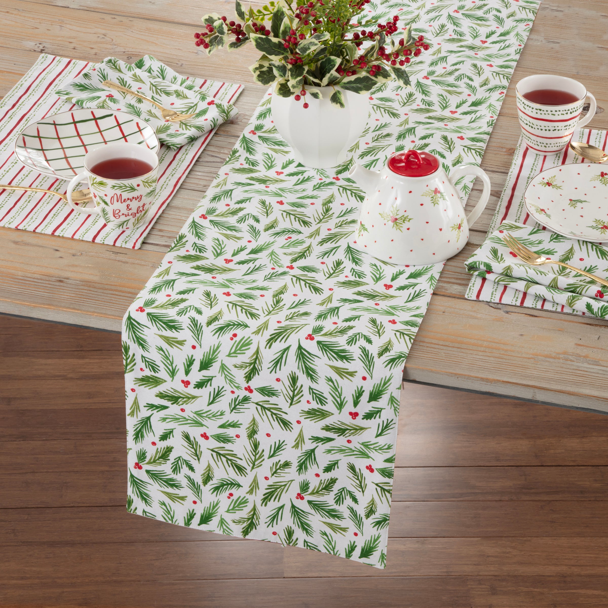 Bayberry Merry & Bright Reversible Christmas Table Runner - Holiday Dining Decor for Christmas Party & Festive Home Decoration