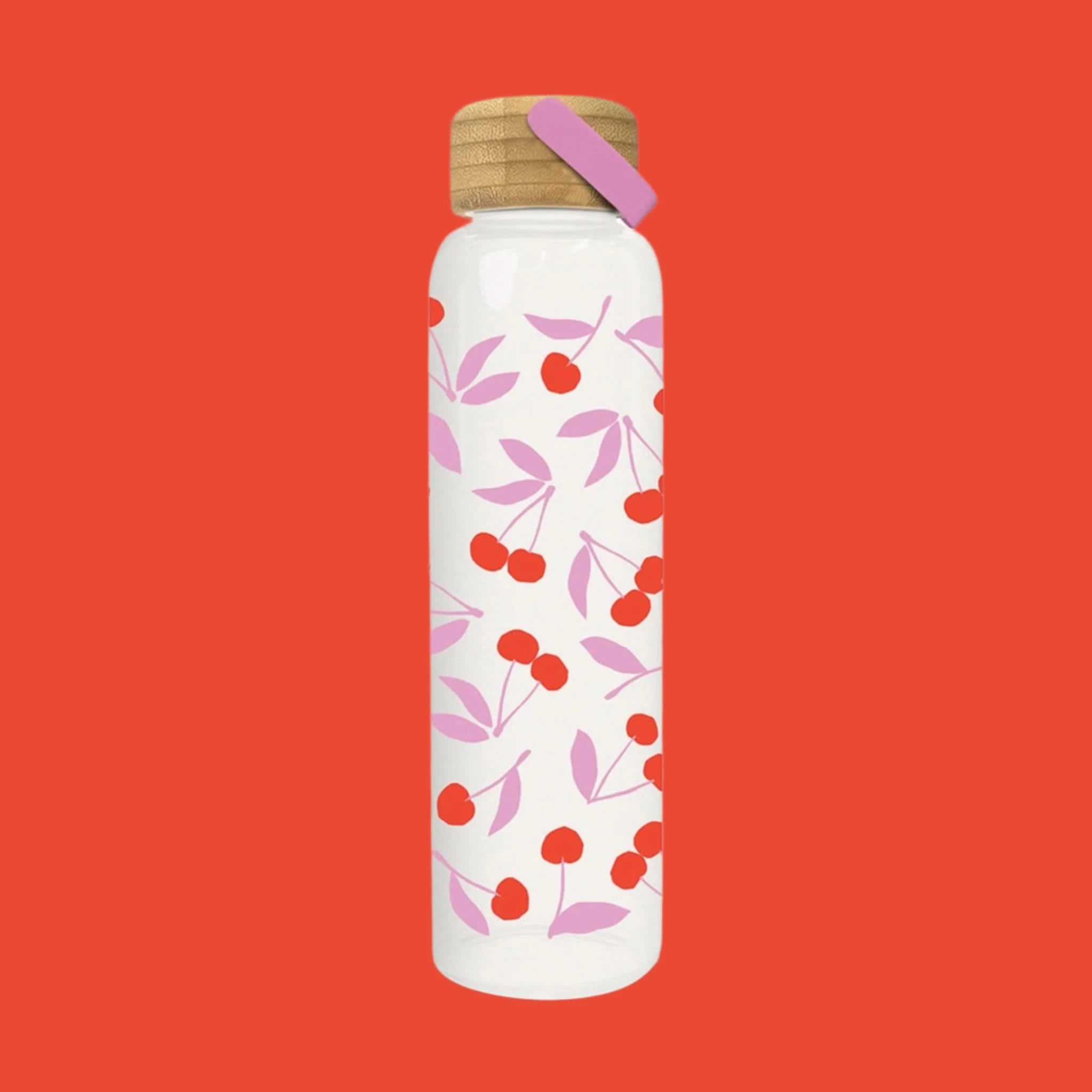 Sweet Cherry Design Glass Water Bottle - BPA Free, Leak Proof, 20oz - Perfect for Home, Office, Gym & Outdoor Activities